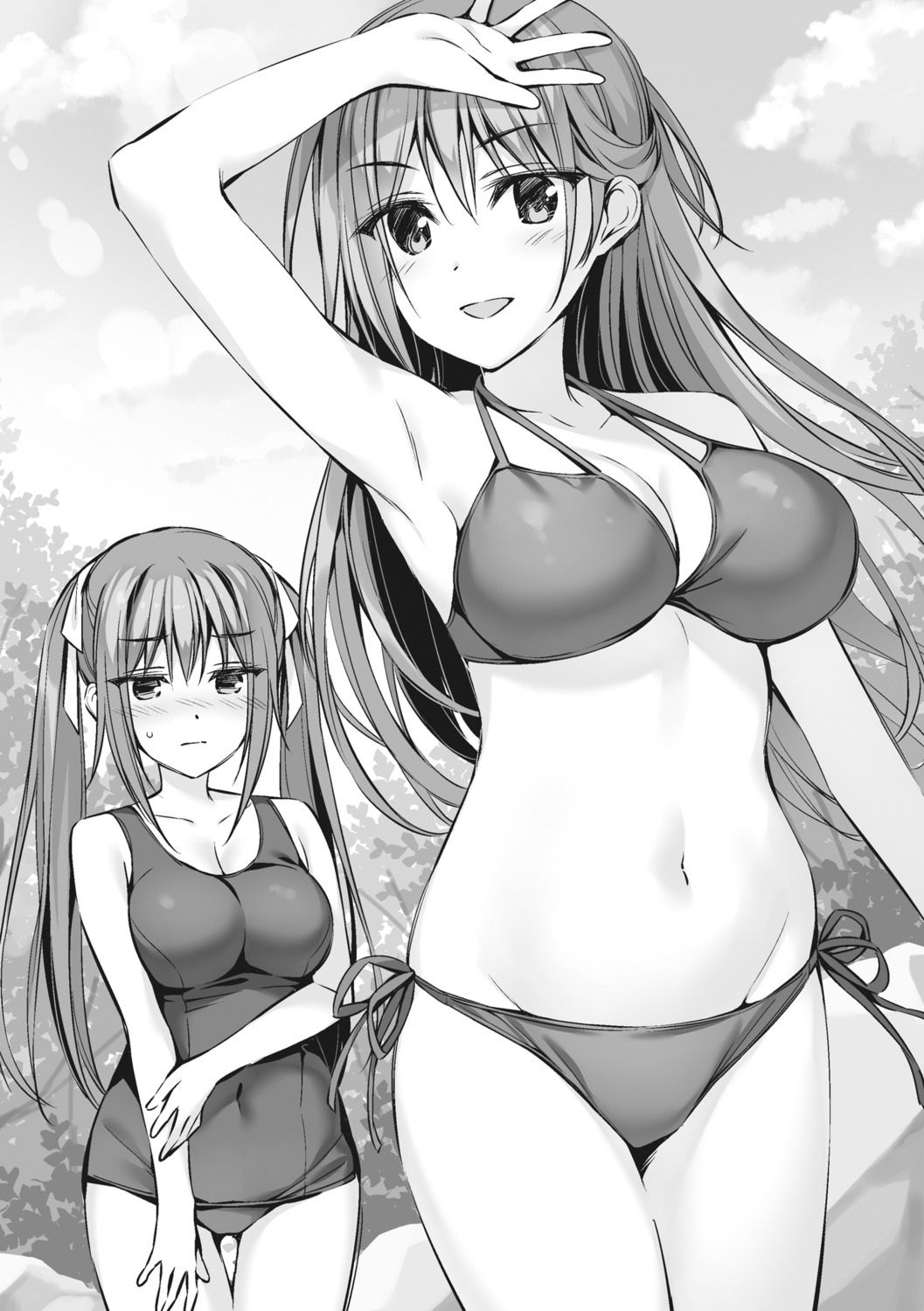 bikini boku_no_kanojo_sensei fujiki_maka kisou_tenka monochrome oryou school_swimsuit swimsuits