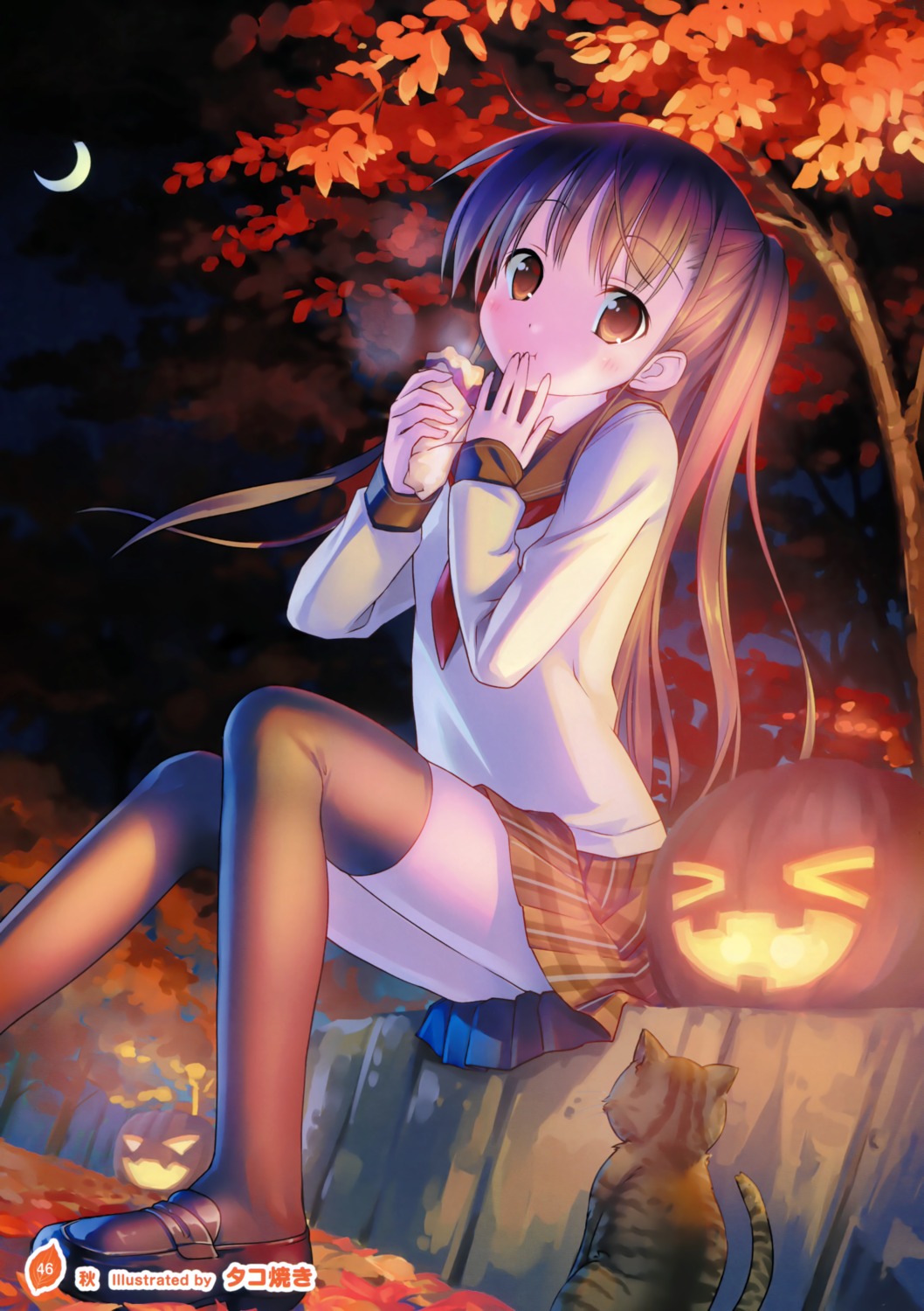 halloween neko seifuku takoyaki thighhighs