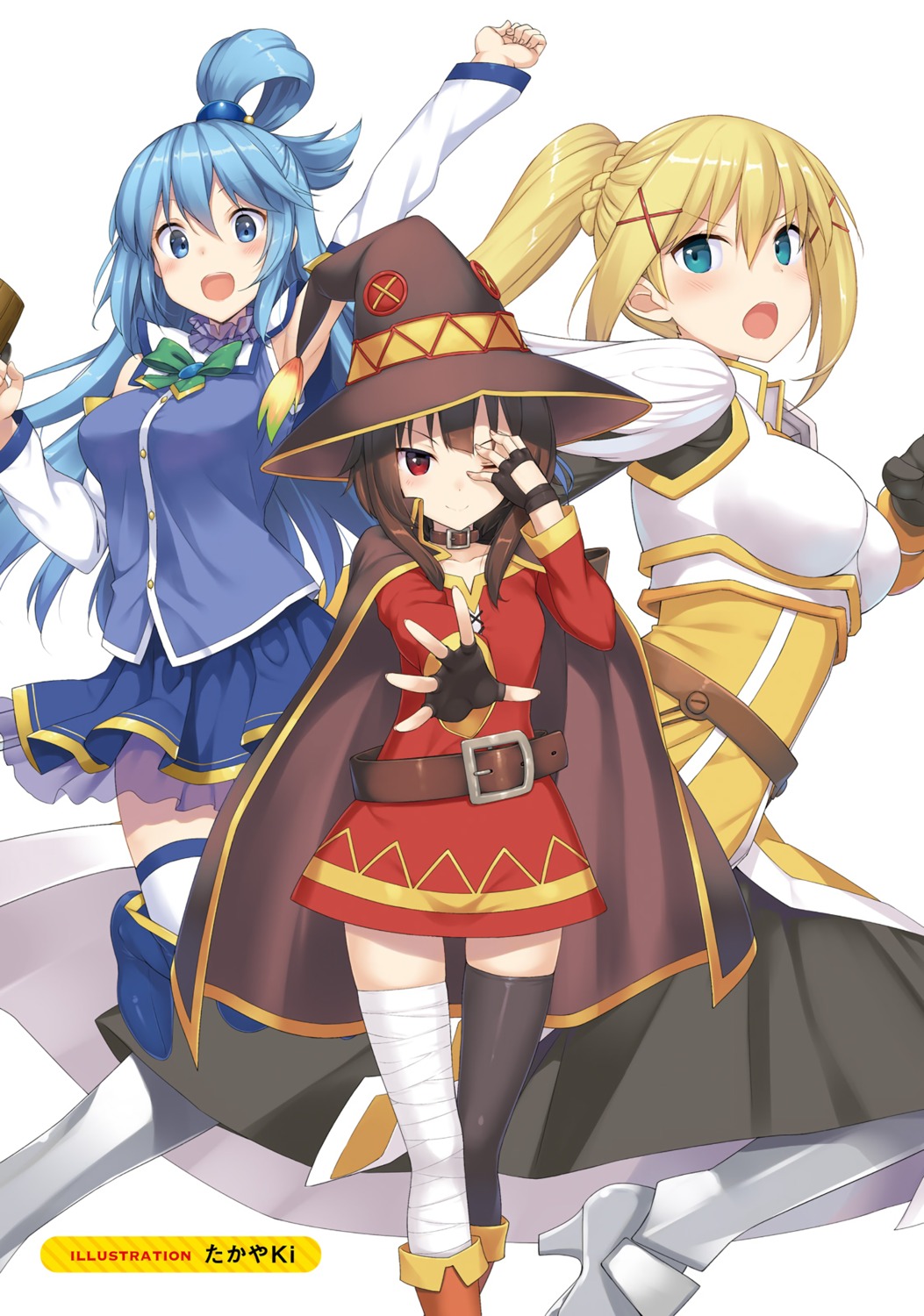 aqua_(konosuba) armor bandages digital_version dress dustiness_ford_raratina heels kono_subarashii_sekai_ni_shukufuku_wo! megumin takayaki thighhighs witch