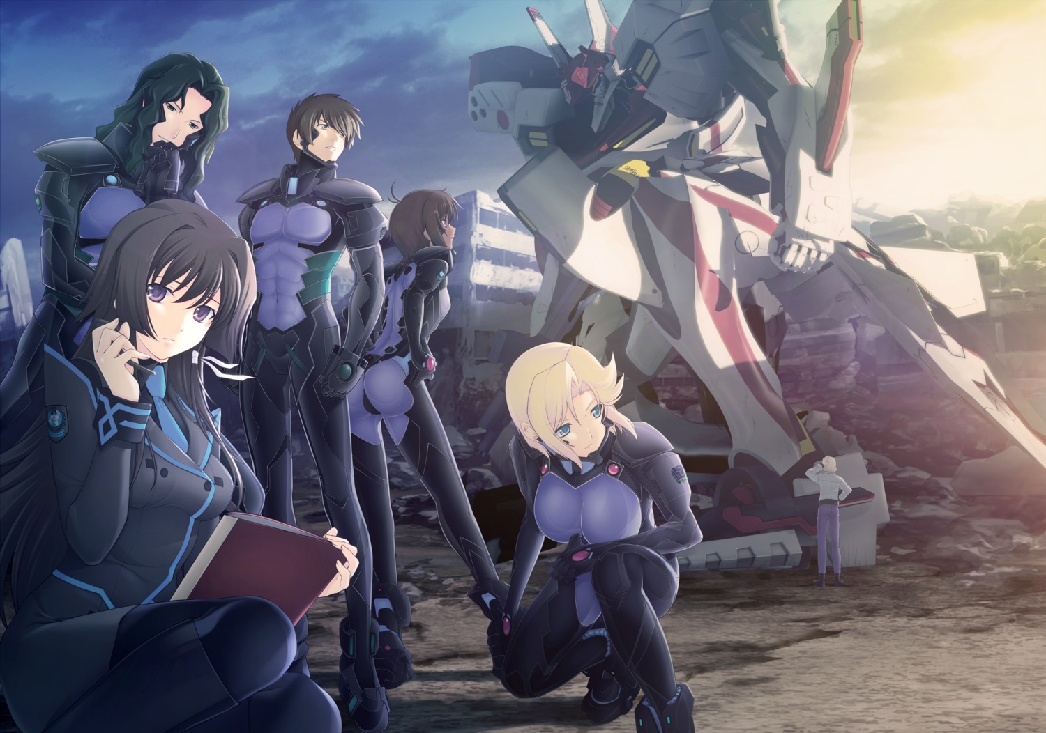 bodysuit business_suit mecha muvluv muvluv_alternative pantyhose stella_bremer takamura_yui tarisa_manandal total_eclipse valerio_giacosa vincent_lowell yuuya_bridges