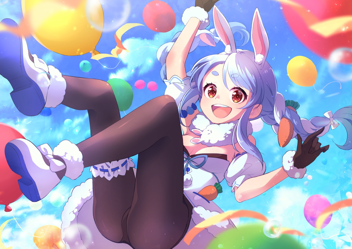 animal_ears bunny_ears bunny_girl eriko garter hololive no_bra pantyhose usada_pekora