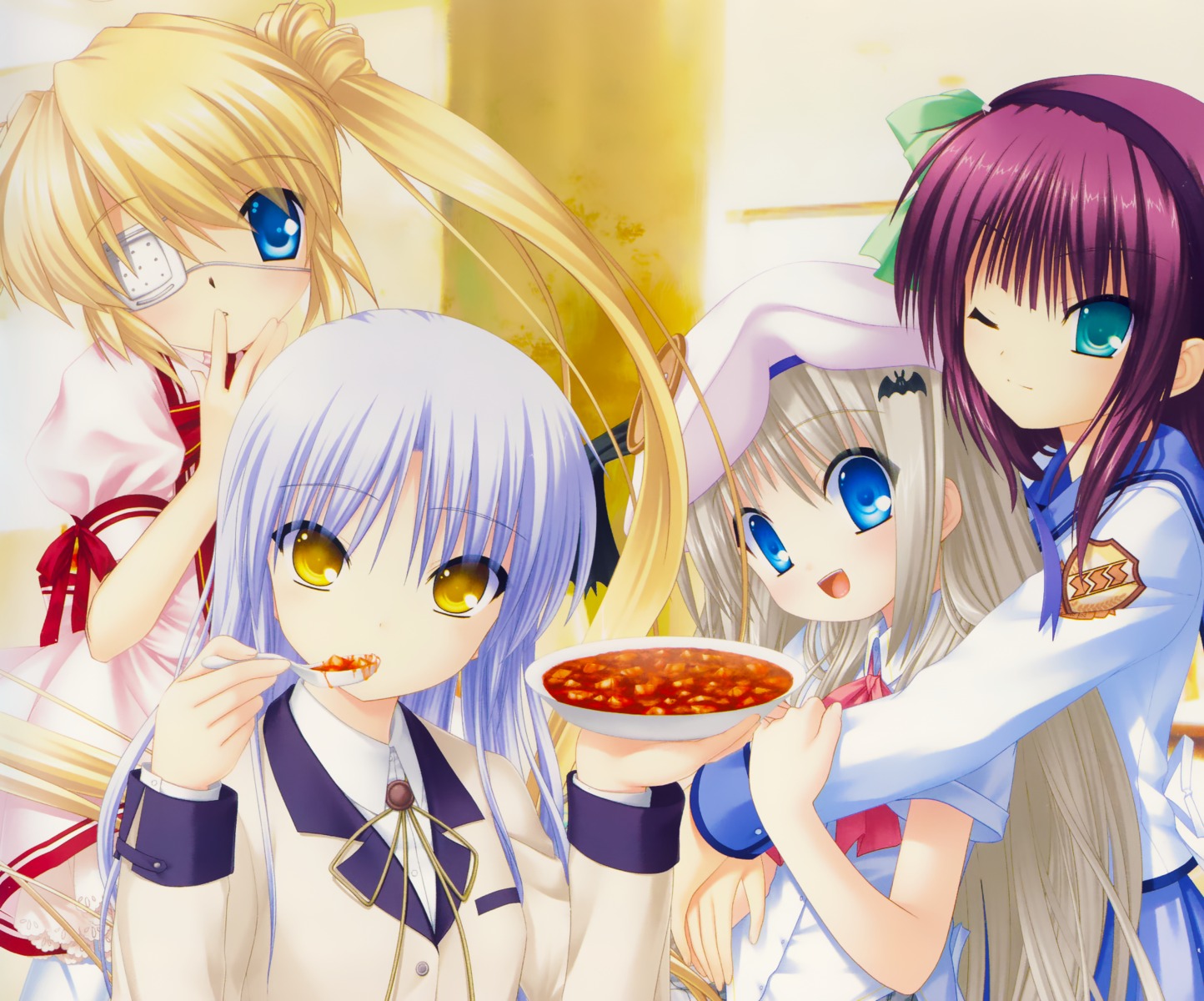 angel_beats! crossover eyepatch hinoue_itaru key kud_wafter little_busters! na-ga nakamura_yuri nakatsu_shizuru noumi_kudryavka rewrite seifuku tachibana_kanade