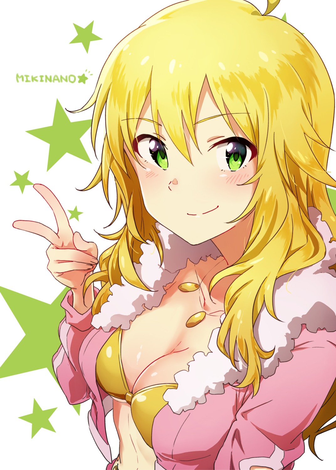 ayano_yuu bra cleavage hoshii_miki open_shirt the_idolm@ster