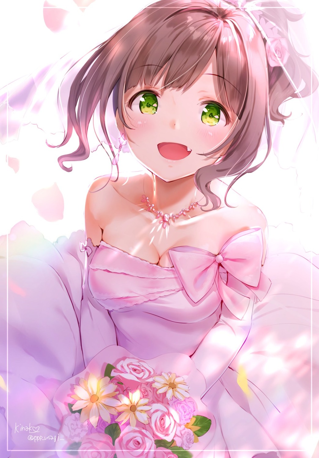 cleavage dress kinako_(shiratama_mochi) maekawa_miku the_idolm@ster the_idolm@ster_cinderella_girls wedding_dress