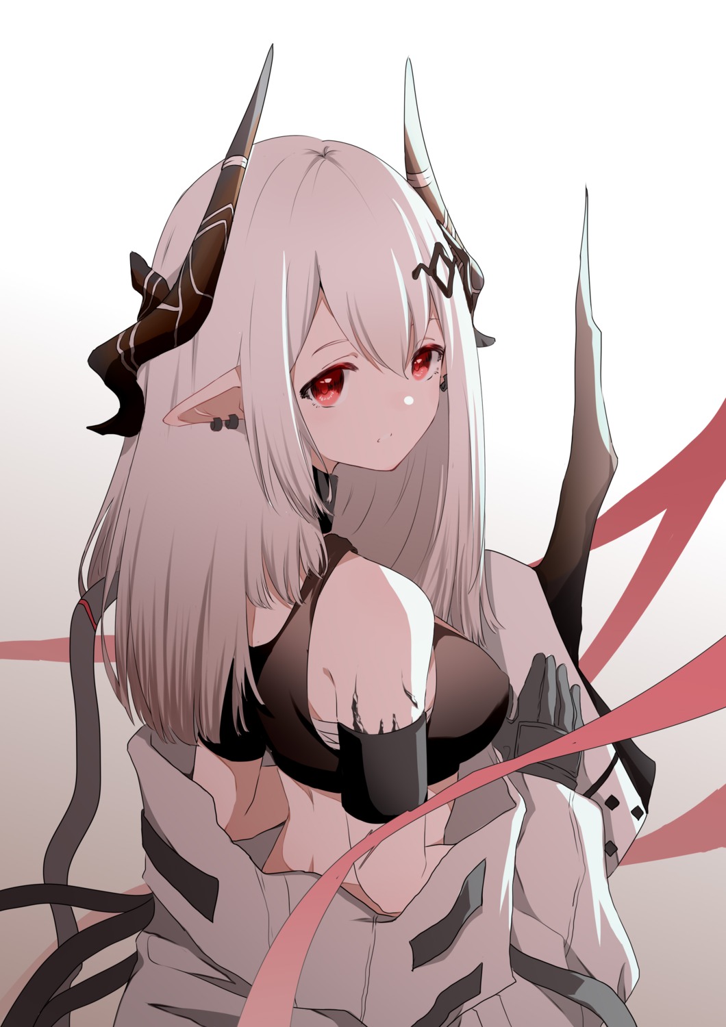 arknights horns mudrock_(arknights) pointy_ears red_(aba02) sarashi