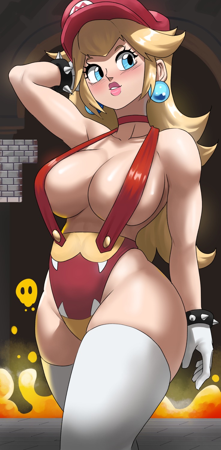 areola cosplay echo_saber mario mario_(series) no_bra princess_peach_toadstool super_mario_bros. thighhighs