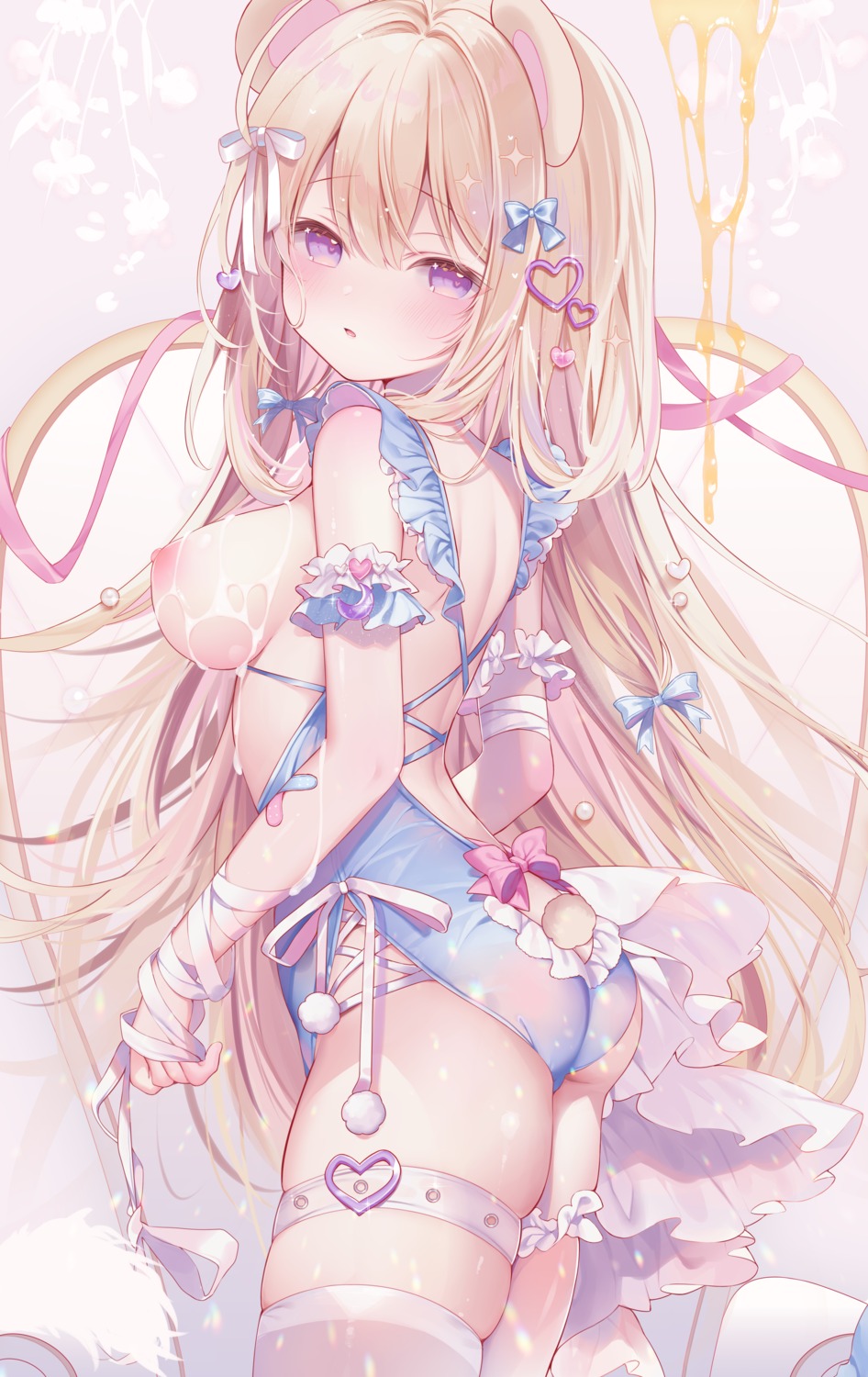 ameno_usari animal_ears ass bandages bandaid breasts cum garter lingerie nipples see_through tail thighhighs