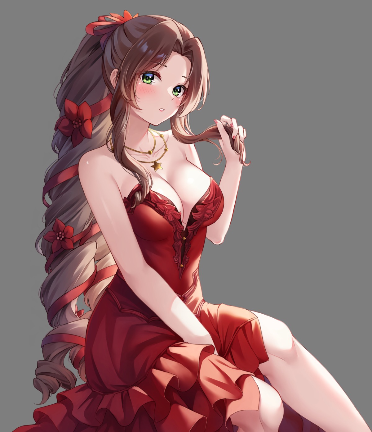 aerith_gainsborough dress final_fantasy final_fantasy_vii no_bra sebu_illust transparent_png