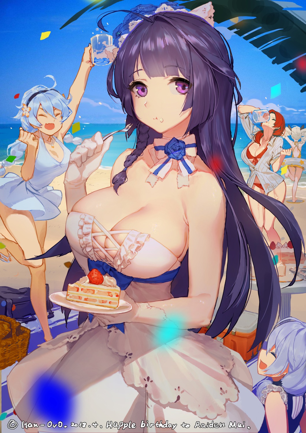 benghuai_xueyuan bikini bronya_zaychik cleavage dress han-0v0 honkai_impact kiana_kaslana murata_himeko open_shirt raiden_mei swimsuits theresa_apocalypse