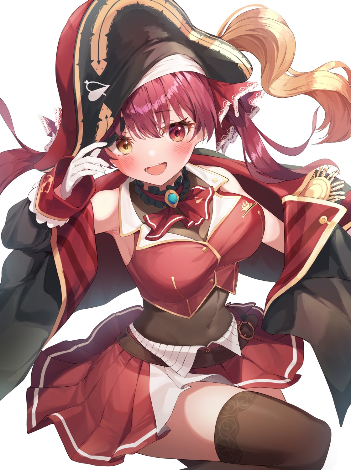 heterochromia hololive houshou_marine munseonghwa pirate skirt_lift thighhighs