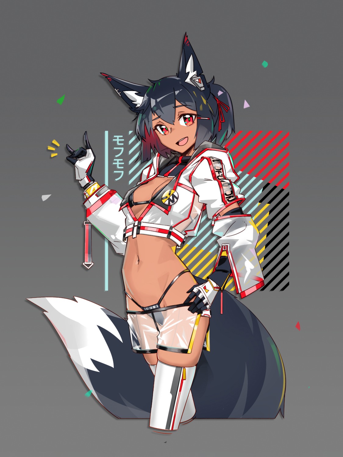 animal_ears bikini deel_(rkeg) kitsune open_shirt see_through swimsuits tail thighhighs