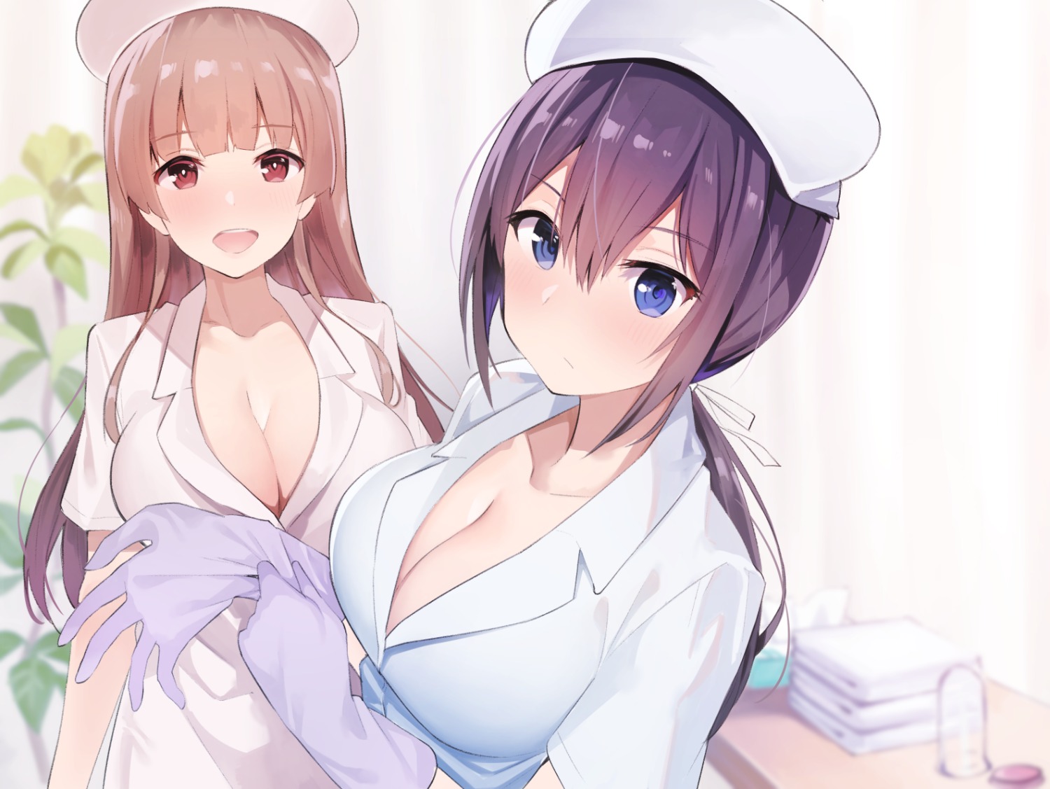 cleavage hitoiki no_bra nurse open_shirt