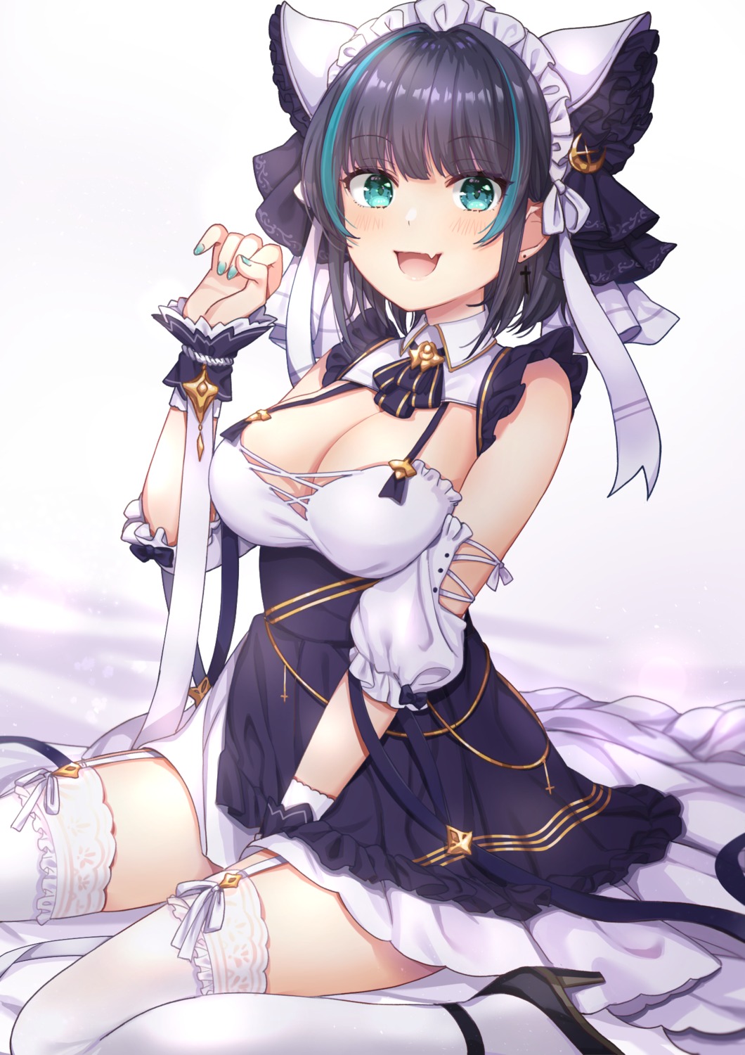 azur_lane cheshire_(azur_lane) cleavage heels kon_(k0n16) maid stockings thighhighs