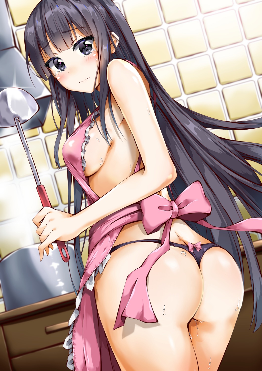 ass hinabita kuria_(clear_trip_second) naked_apron pantsu shimotsuki_rin thong wet