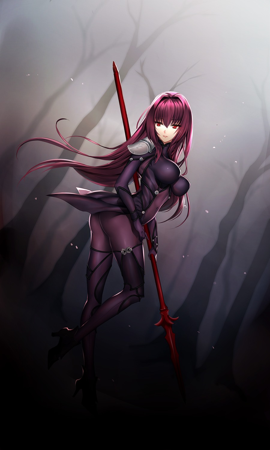 armor ass bodysuit fate/grand_order heels mallizmora scathach_(fate/grand_order) thighhighs weapon