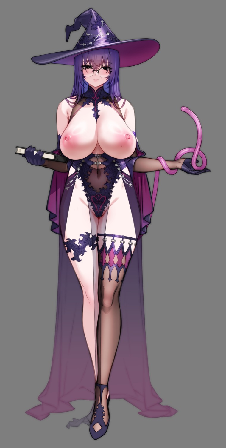 breasts dress garter megane nipples no_bra ogre_craft see_through thighhighs transparent_png witch