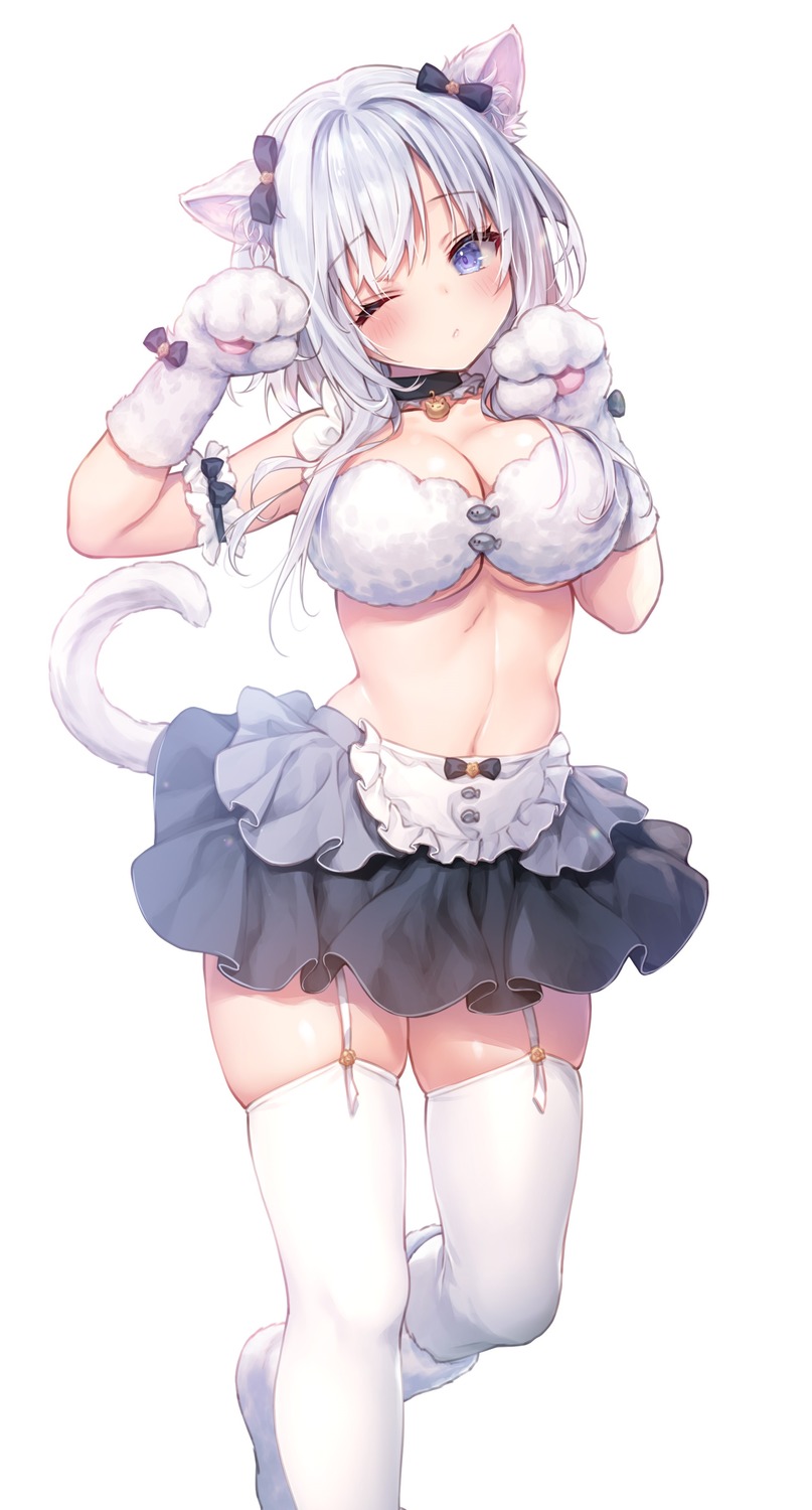 animal_ears bikini_top himeji_shirayuki konomi liar_liar nekomimi skirt_lift stockings swimsuits tail thighhighs