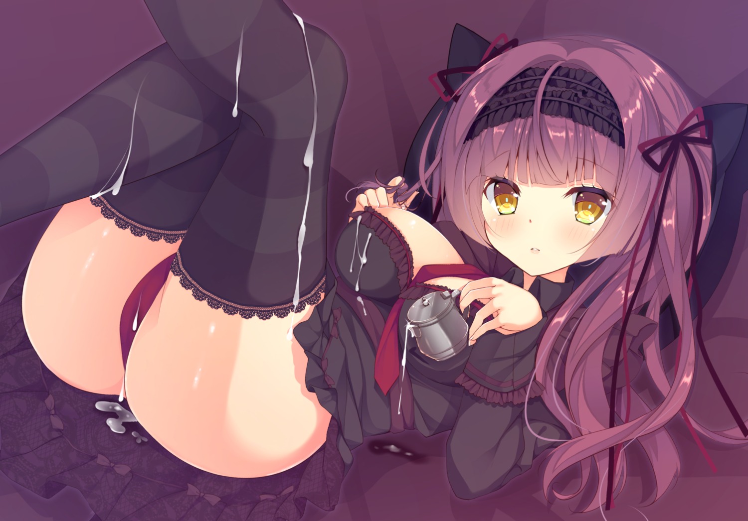 cameltoe cream dress gothic_lolita humuyun lolita_fashion pantsu skirt_lift thighhighs thong