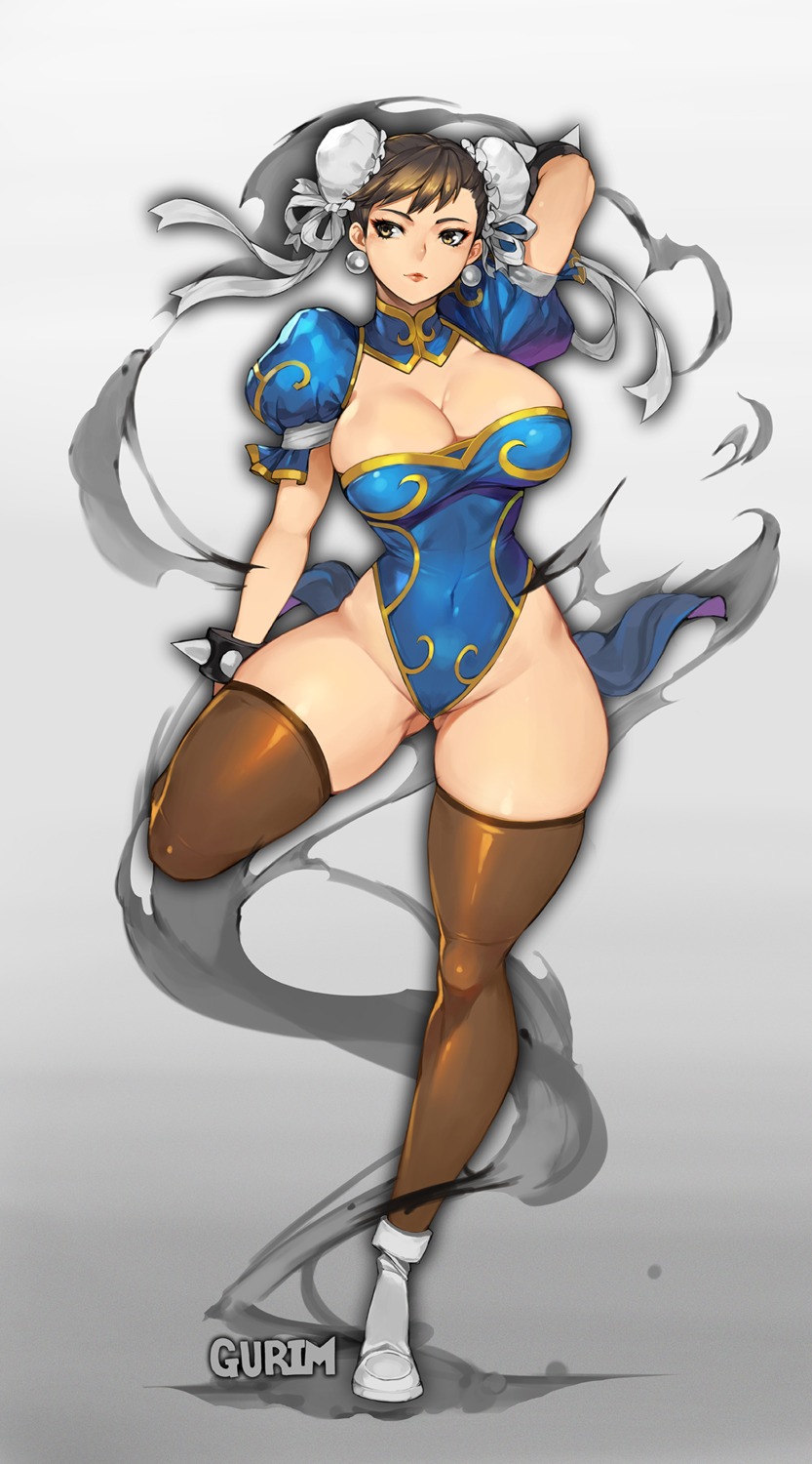 chun_li cleavage gurimjang leotard no_bra street_fighter thighhighs