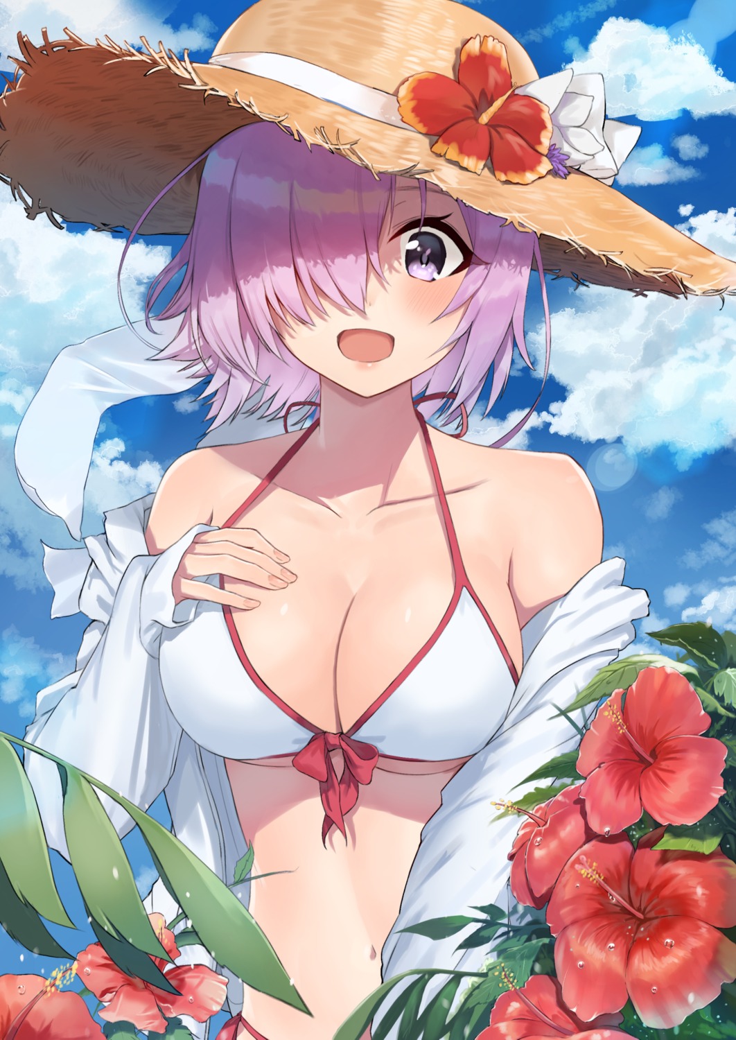 ayul_(ayulneri_92) bikini breast_hold fate/grand_order mash_kyrielight open_shirt swimsuits