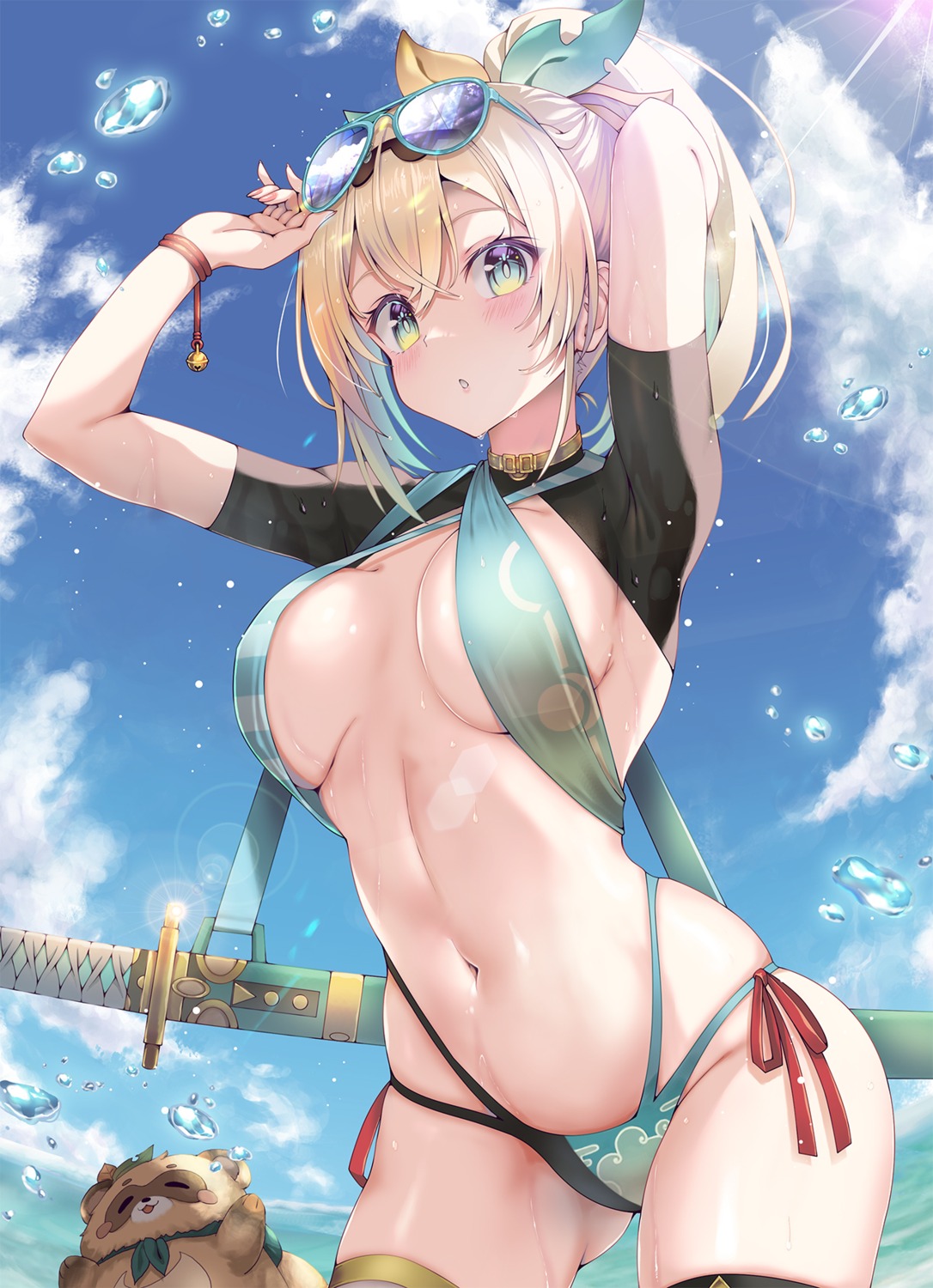 bikini hololive kazama_iroha kubota_masaki megane swimsuits sword thighhighs