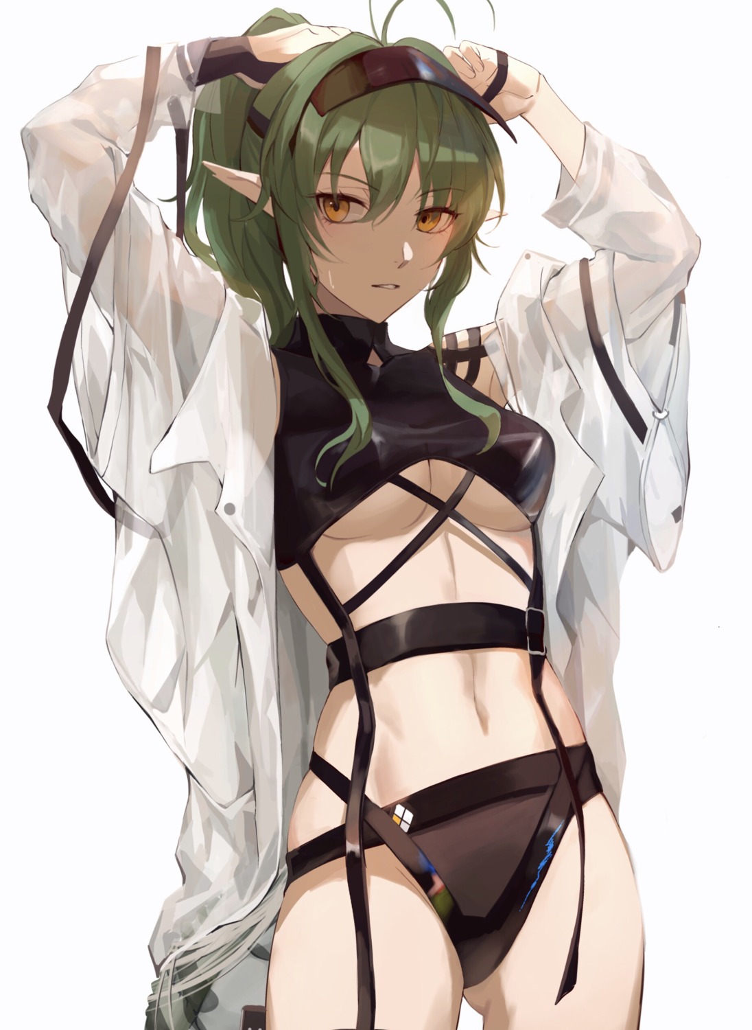 arknights erect_nipples gavial_(arknights) no_bra pointy_ears shusuzu