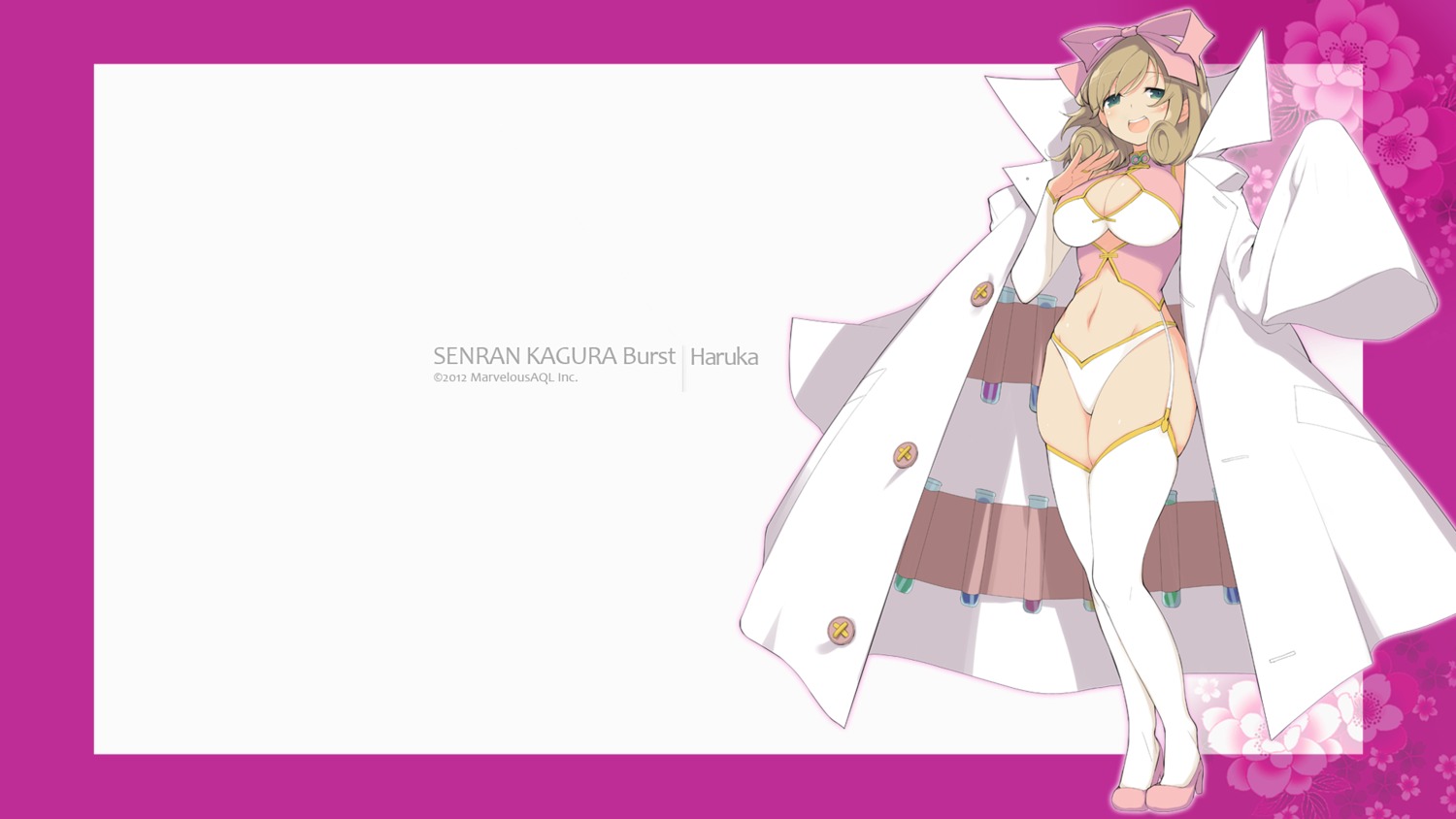 cleavage haruka_(senran_kagura) senran_kagura stockings thighhighs wallpaper yaegashi_nan