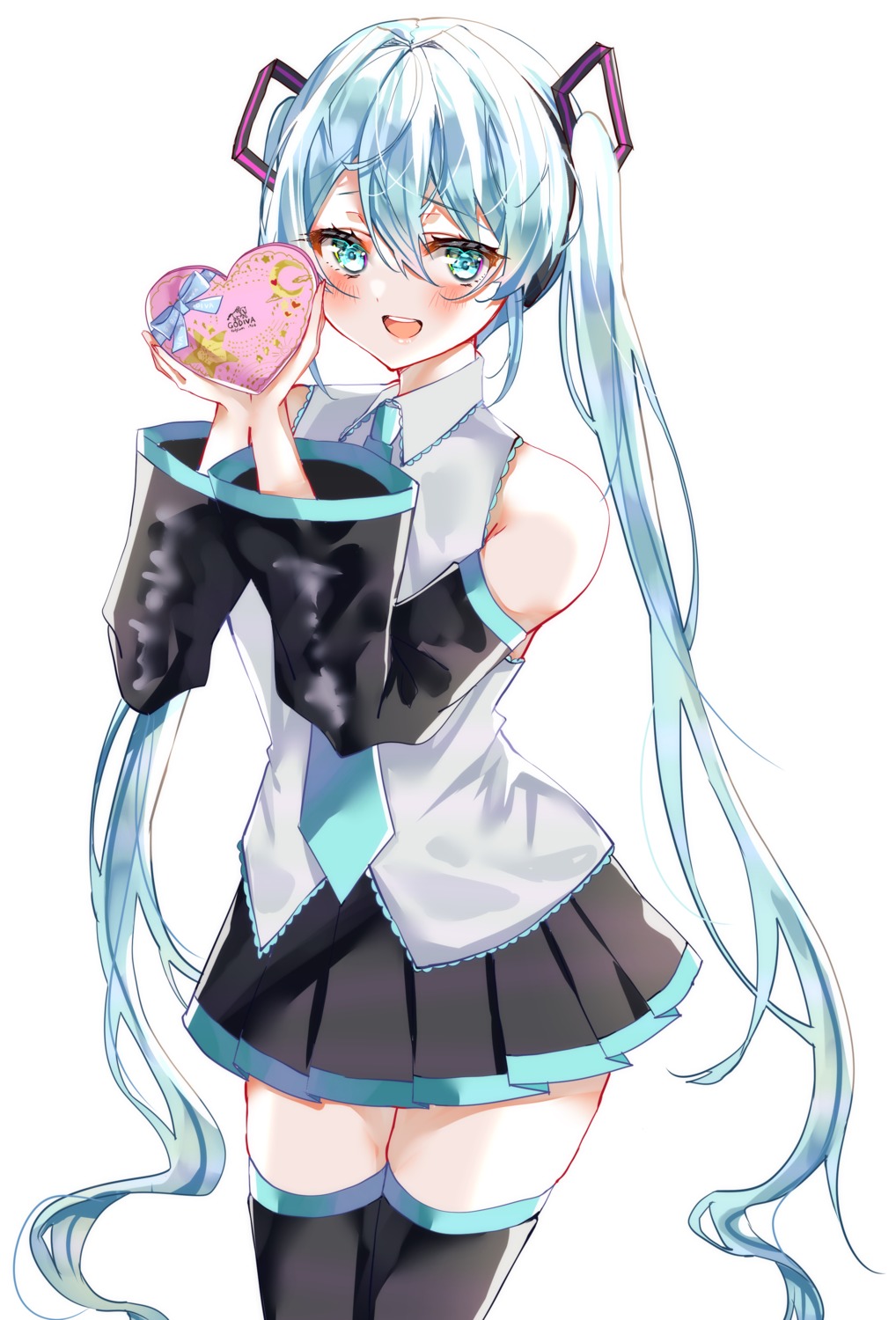 ebimau hatsune_miku headphones thighhighs valentine vocaloid