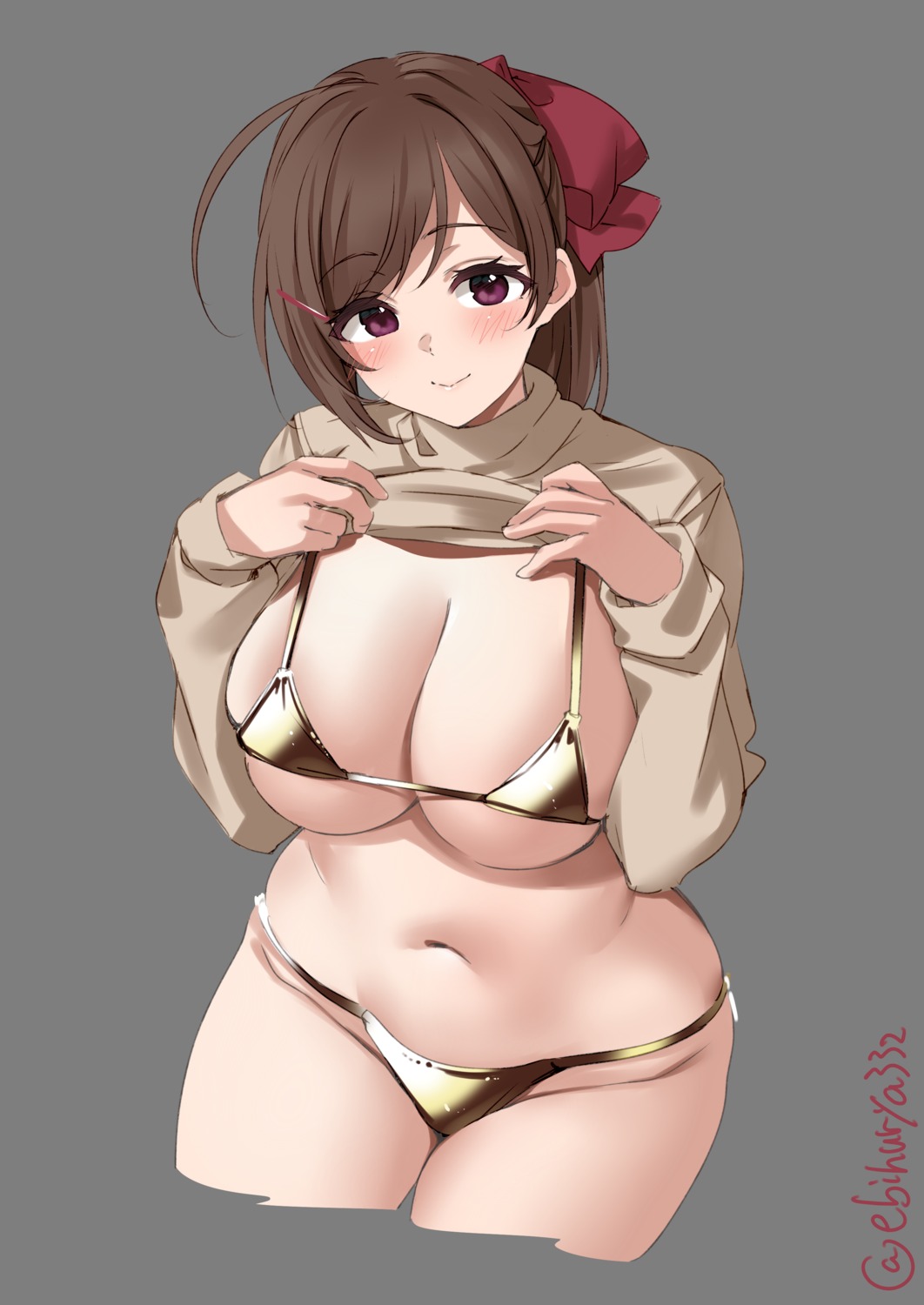 bikini ebifurya kantai_collection mamiya_(kancolle) shirt_lift sweater swimsuits transparent_png undressing