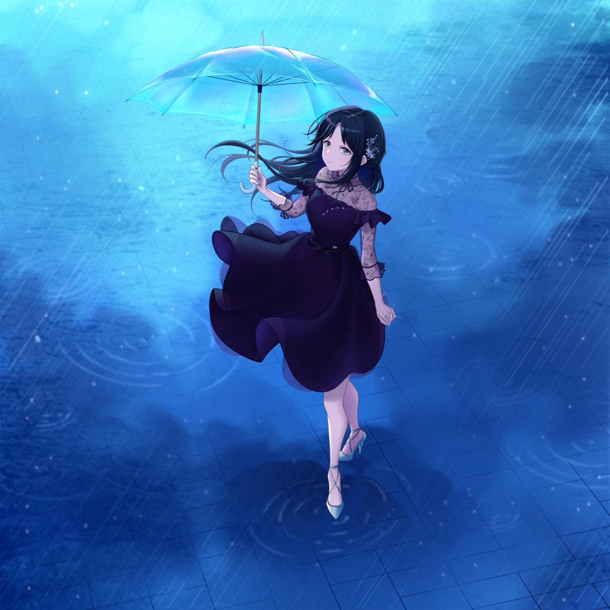dress heels mitsumine_yuika no_bra see_through skirt_lift tagme the_idolm@ster the_idolm@ster_shiny_colors umbrella wet