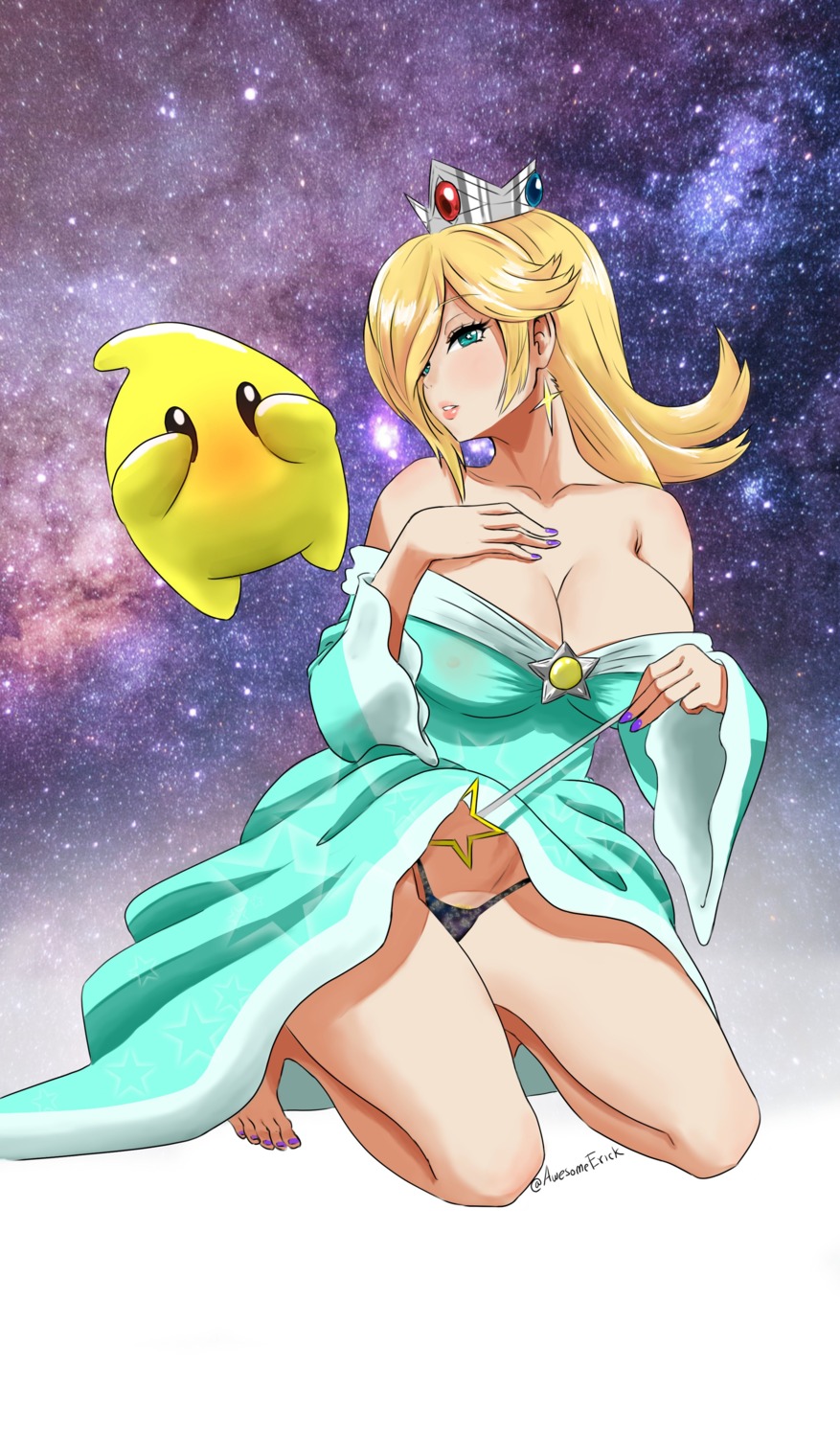 awesomeerix dress luma mario_bros. no_bra pantsu rosalina skirt_lift