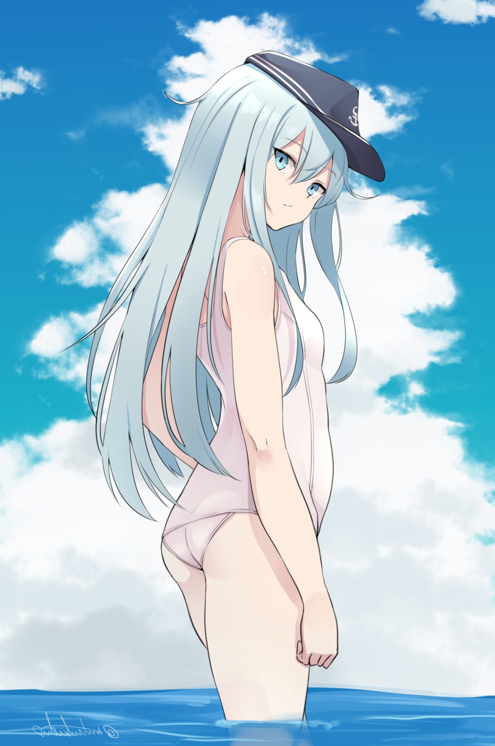 ass hibiki_(kancolle) kantai_collection mitsukichi school_swimsuit swimsuits wet