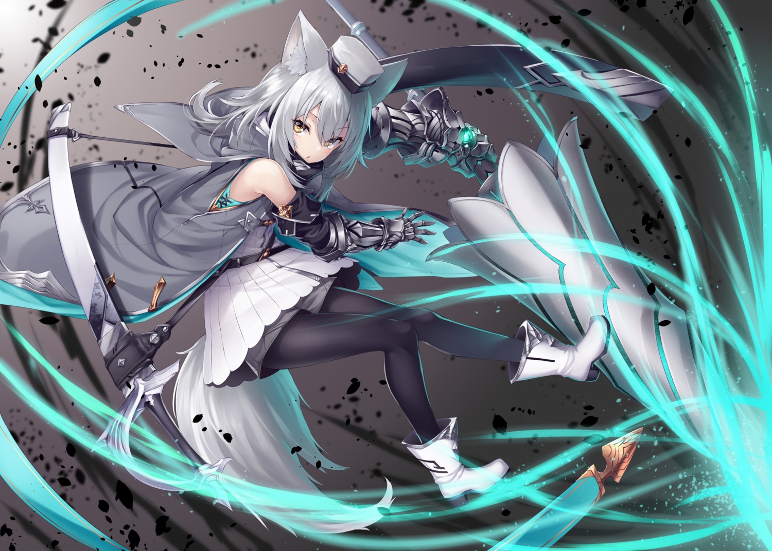 animal_ears armor chabaneko heels pantyhose sword weapon