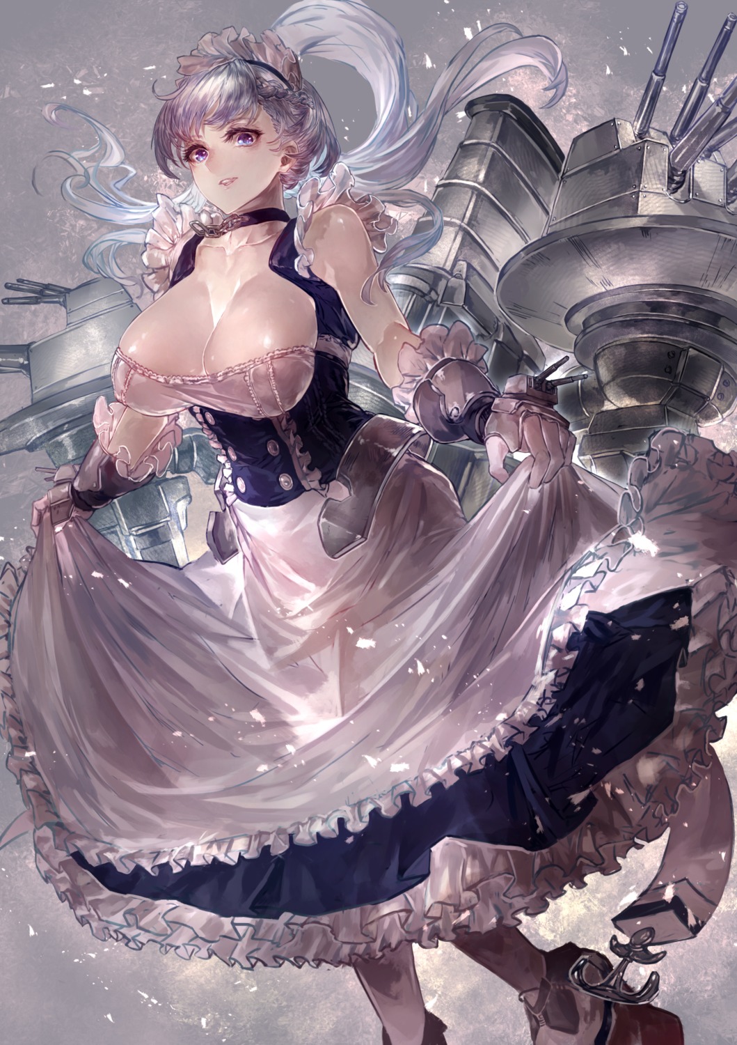 azur_lane belfast_(azur_lane) cleavage maid signo_aaa skirt_lift