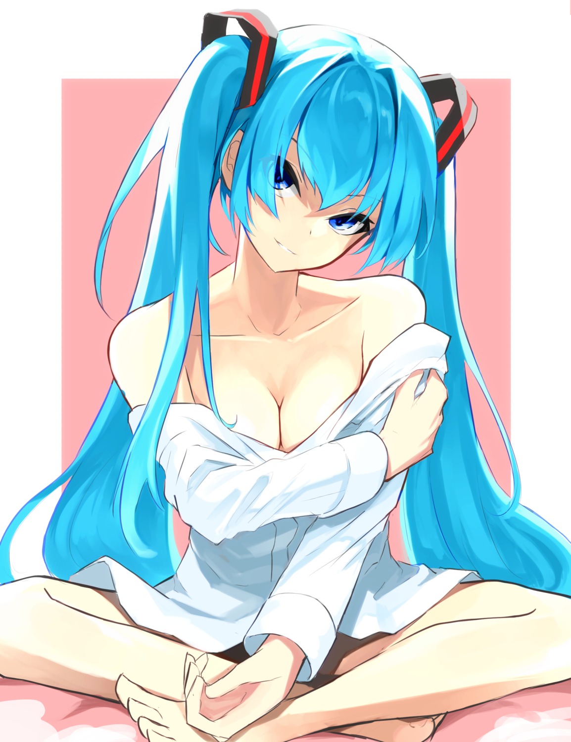 dress_shirt hatsune_miku no_bra onkyi open_shirt undressing vocaloid