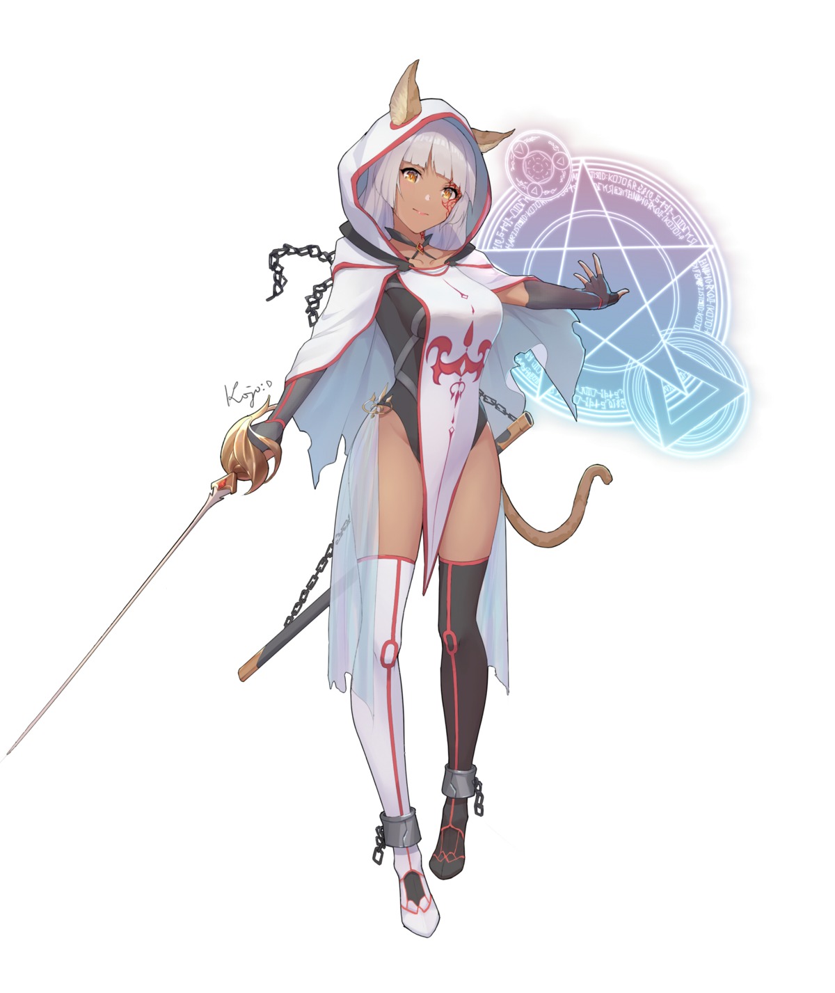 animal_ears kouase leotard nekomimi sword tail thighhighs