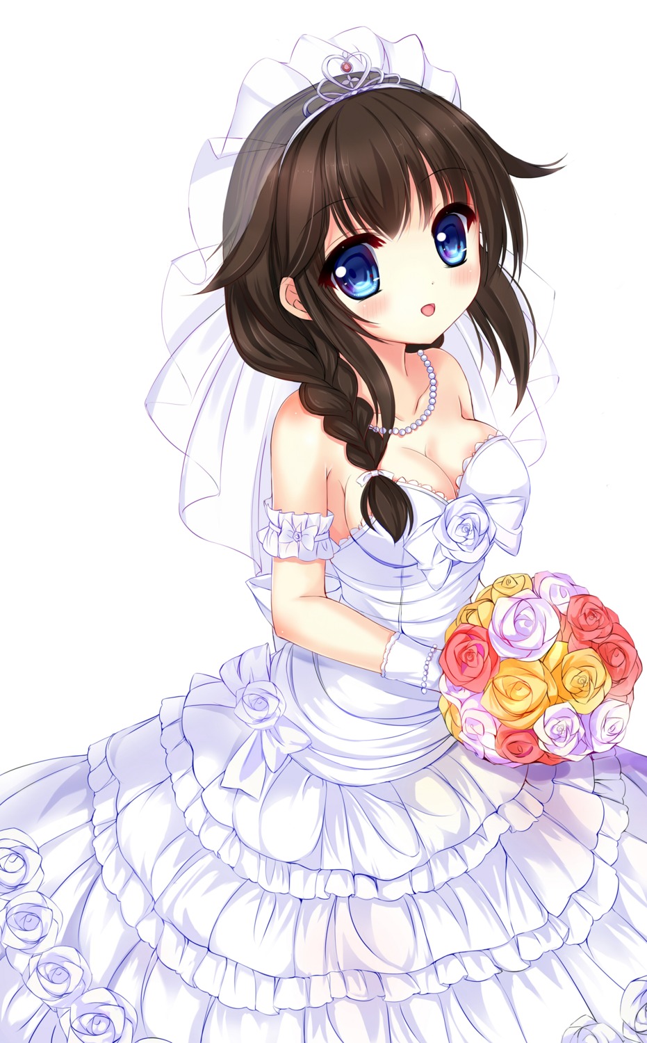 cleavage dress kantai_collection no_bra shigure_(kancolle) urara_(artist) wedding_dress