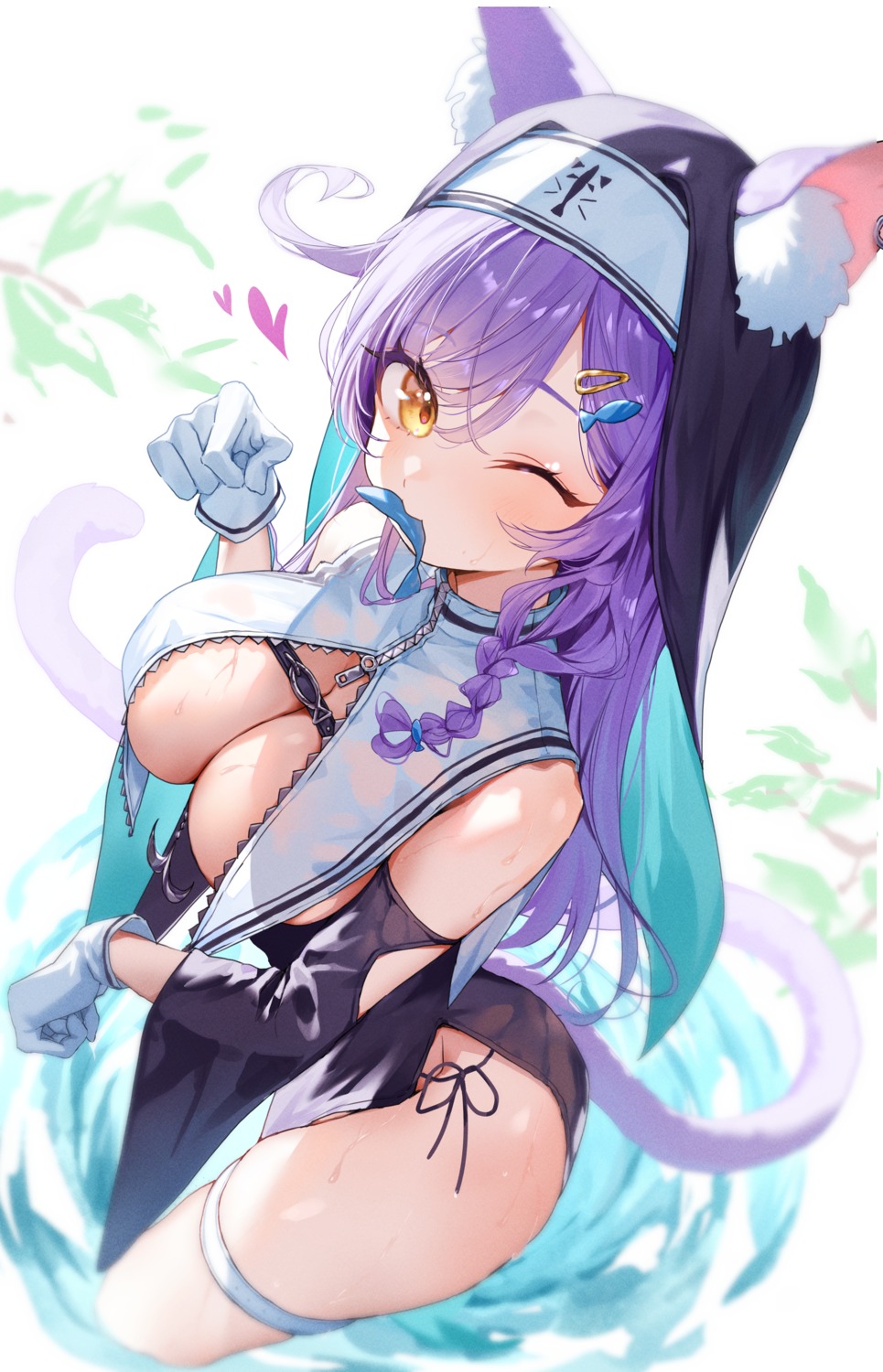 animal_ears garter misekiss nekomimi no_bra nun see_through tail wet wet_clothes