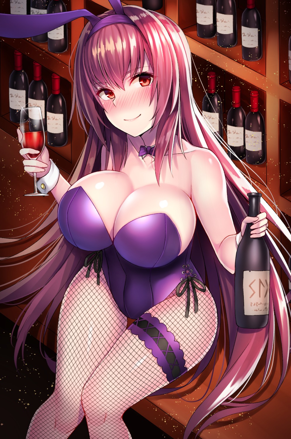 animal_ears beeyan bunny_ears bunny_girl cleavage fate/grand_order fishnets garter pantyhose scathach_(fate/grand_order)