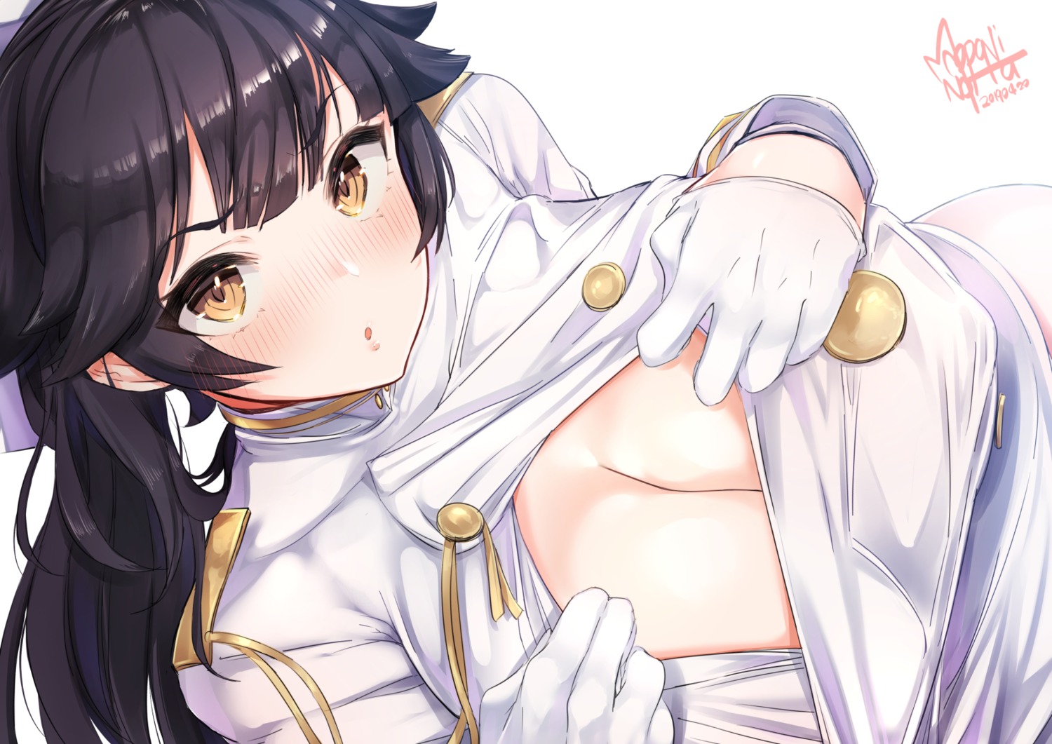 azur_lane cleavage mappaninatta no_bra open_shirt takao_(azur_lane) undressing uniform