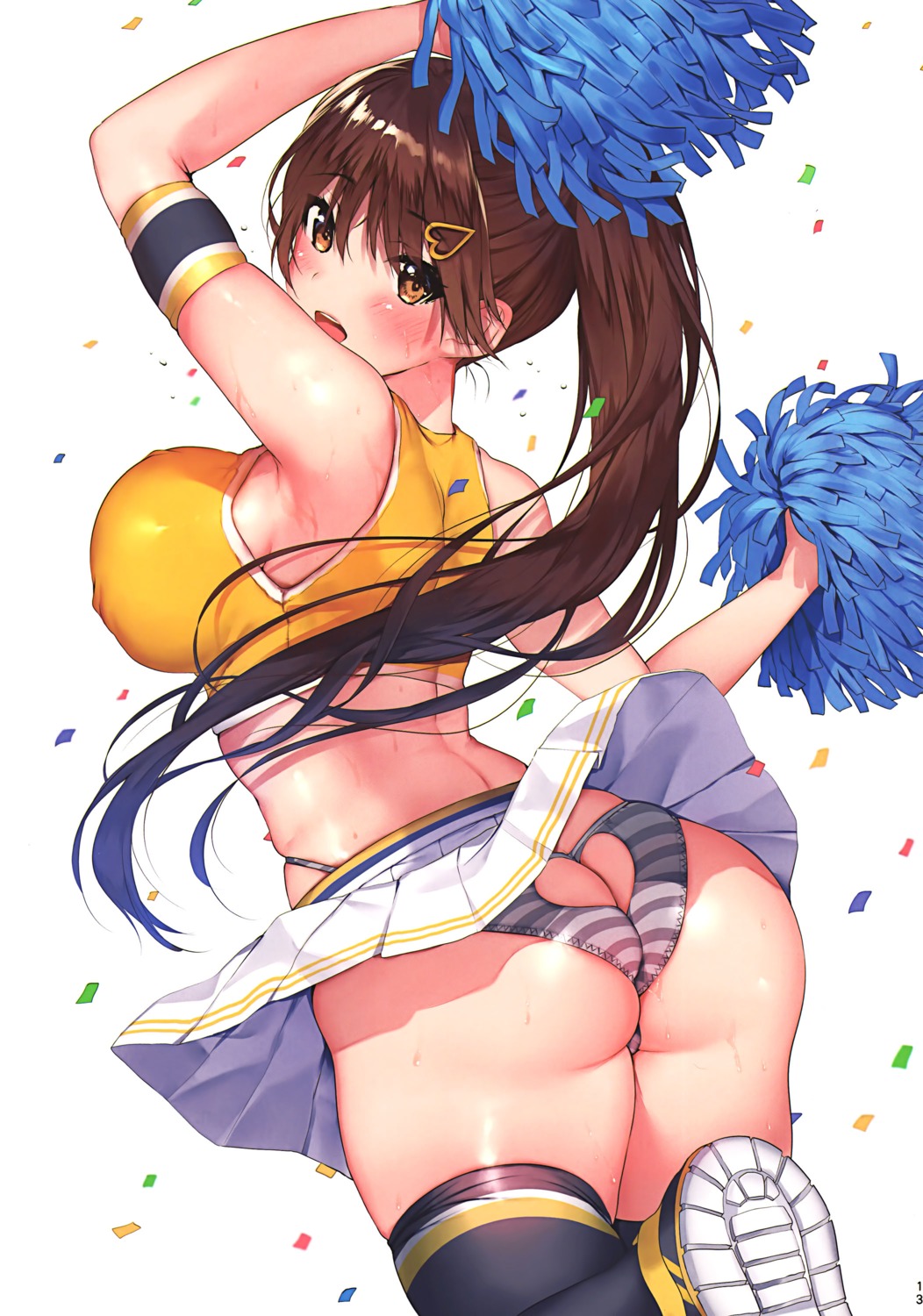 ass cheerleader erect_nipples matarou pantsu shimapan skirt_lift thighhighs thong