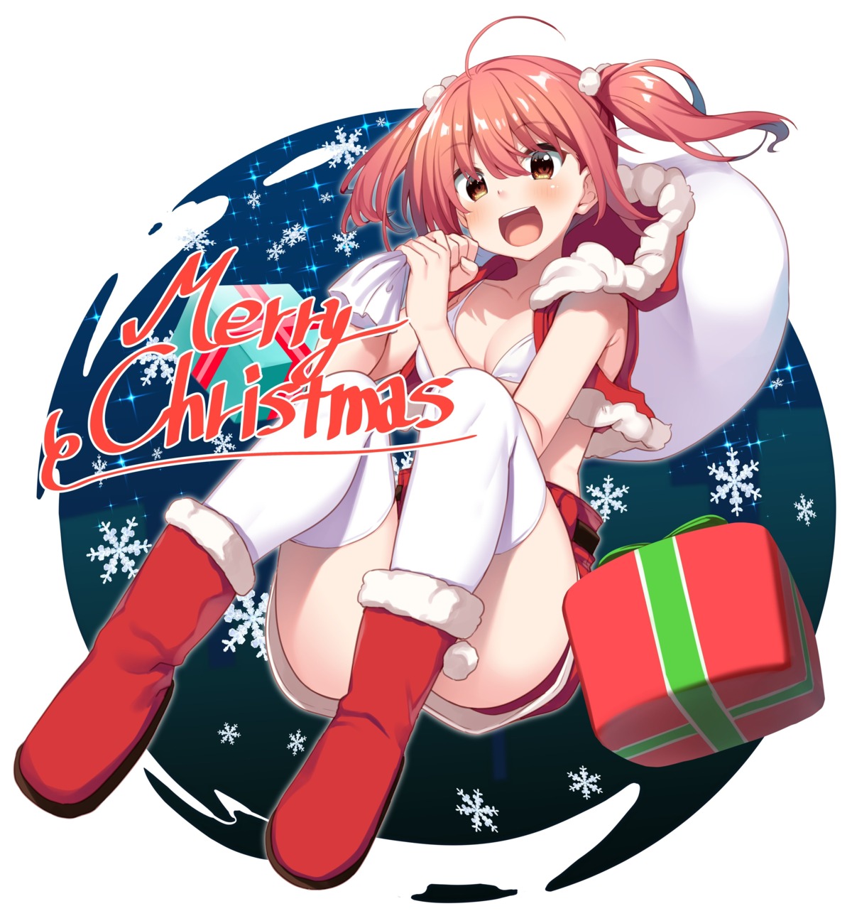 bikini_top christmas dodomayo jitaku_studio open_shirt real_eroge_situation!_2 swimsuits thighhighs tokitou_rino