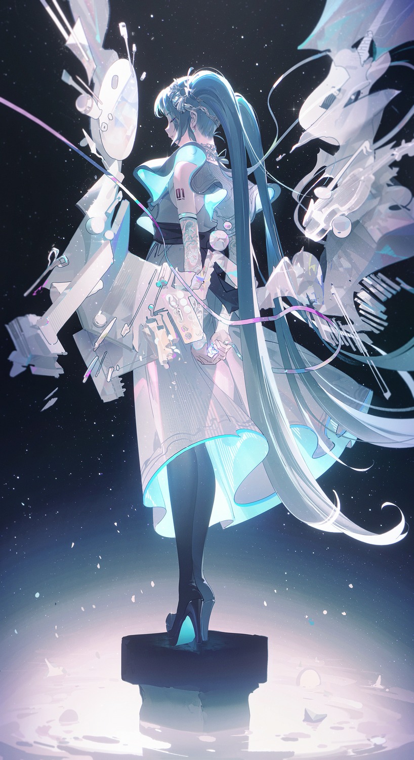 dress hatsune_miku heels see_through tattoo vocaloid wings ying_yi