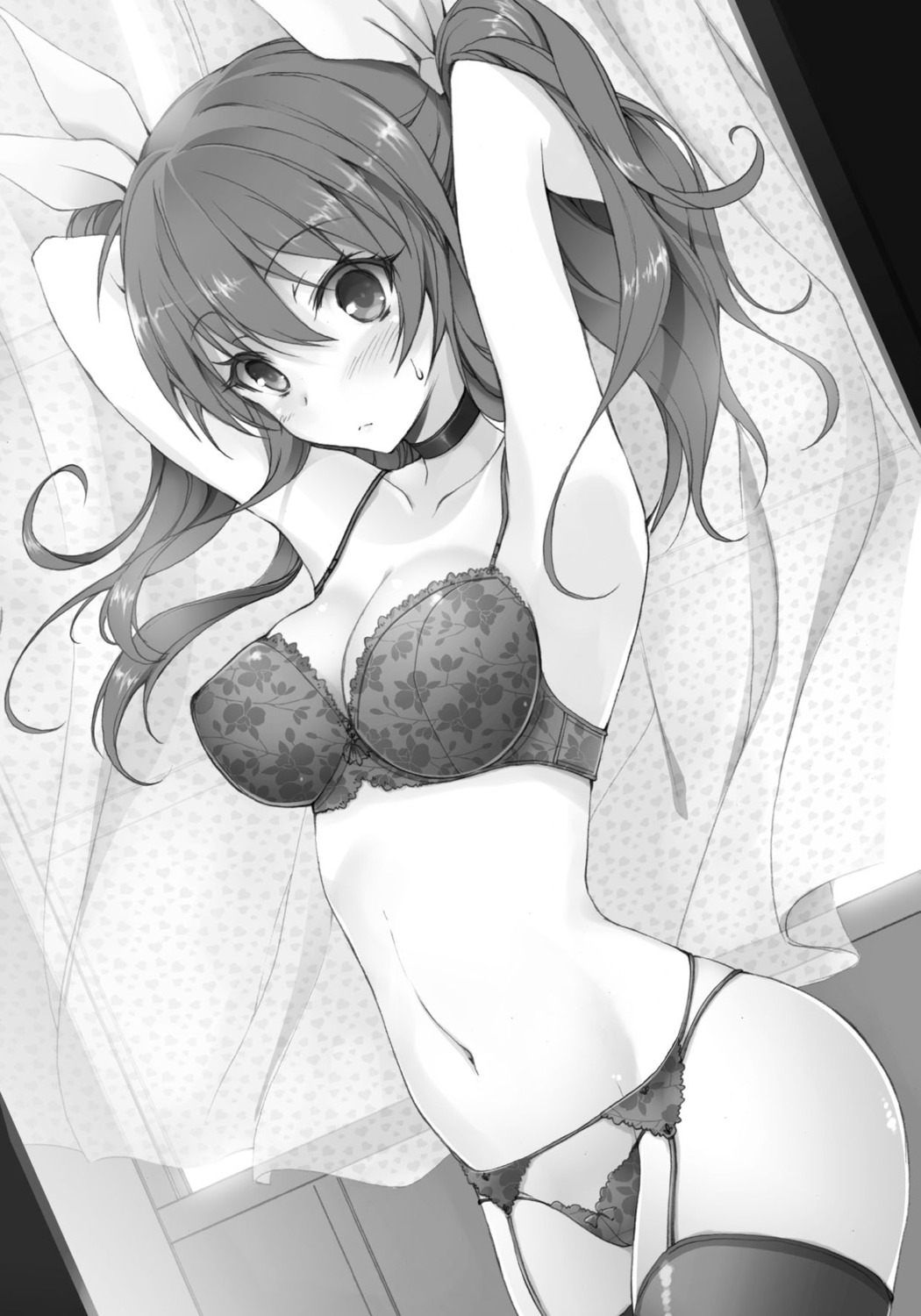 bra cleavage erect_nipples garter_belt monochrome pantsu rakudai_kishi_no_cavalry stella_vermillion stockings thighhighs won_(az_hybrid)