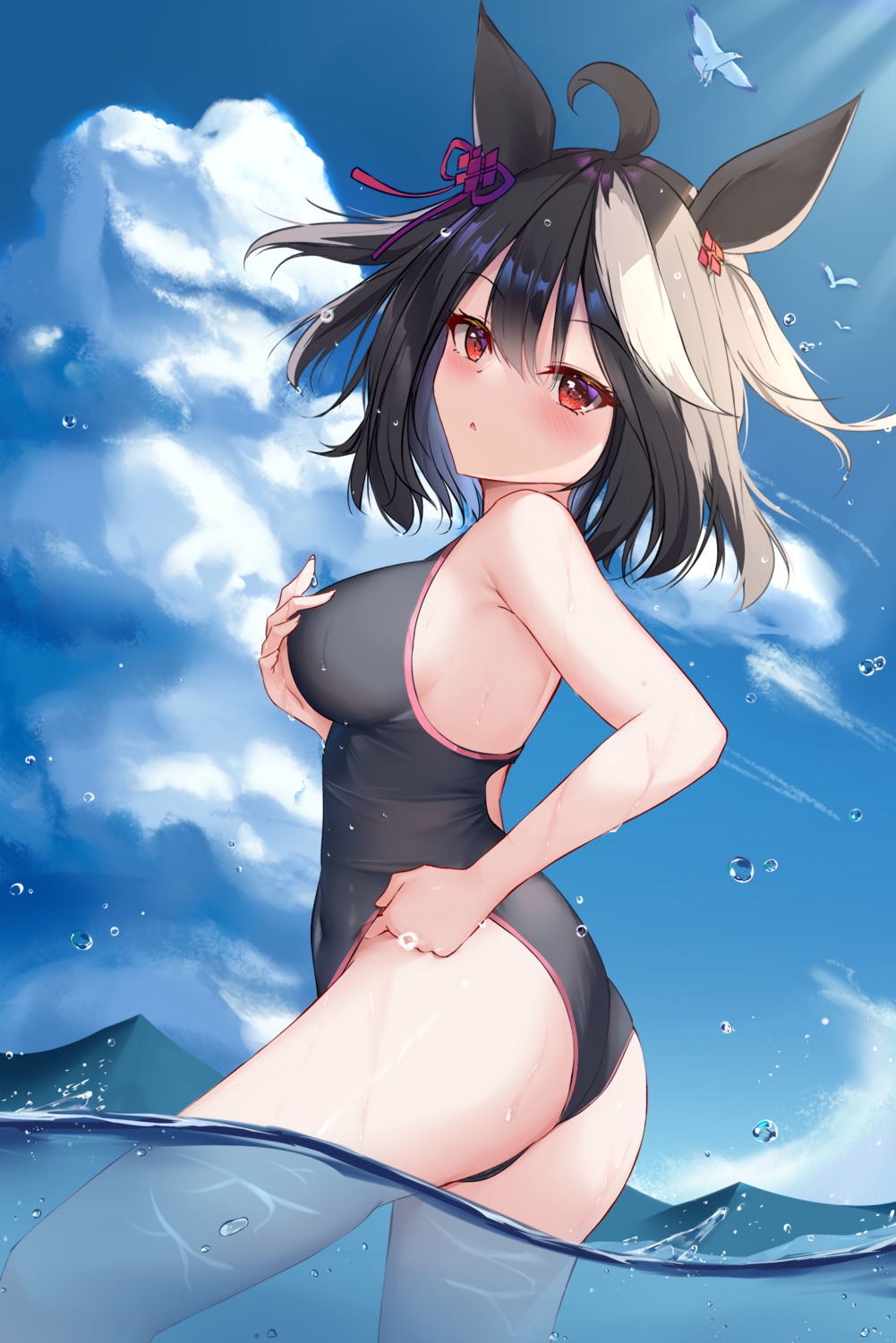 animal_ears ass dongyue_sakura kitasan_black_(umamusume) swimsuits tail uma_musume_pretty_derby wet