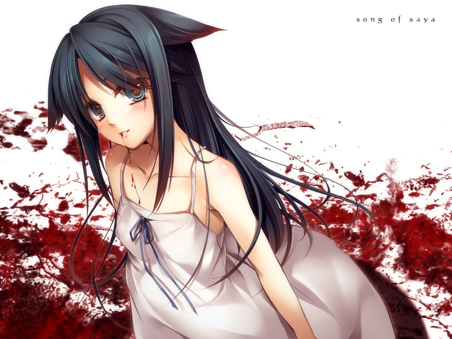 blood dress mee_(pixiv61701) saya saya_no_uta summer_dress wallpaper