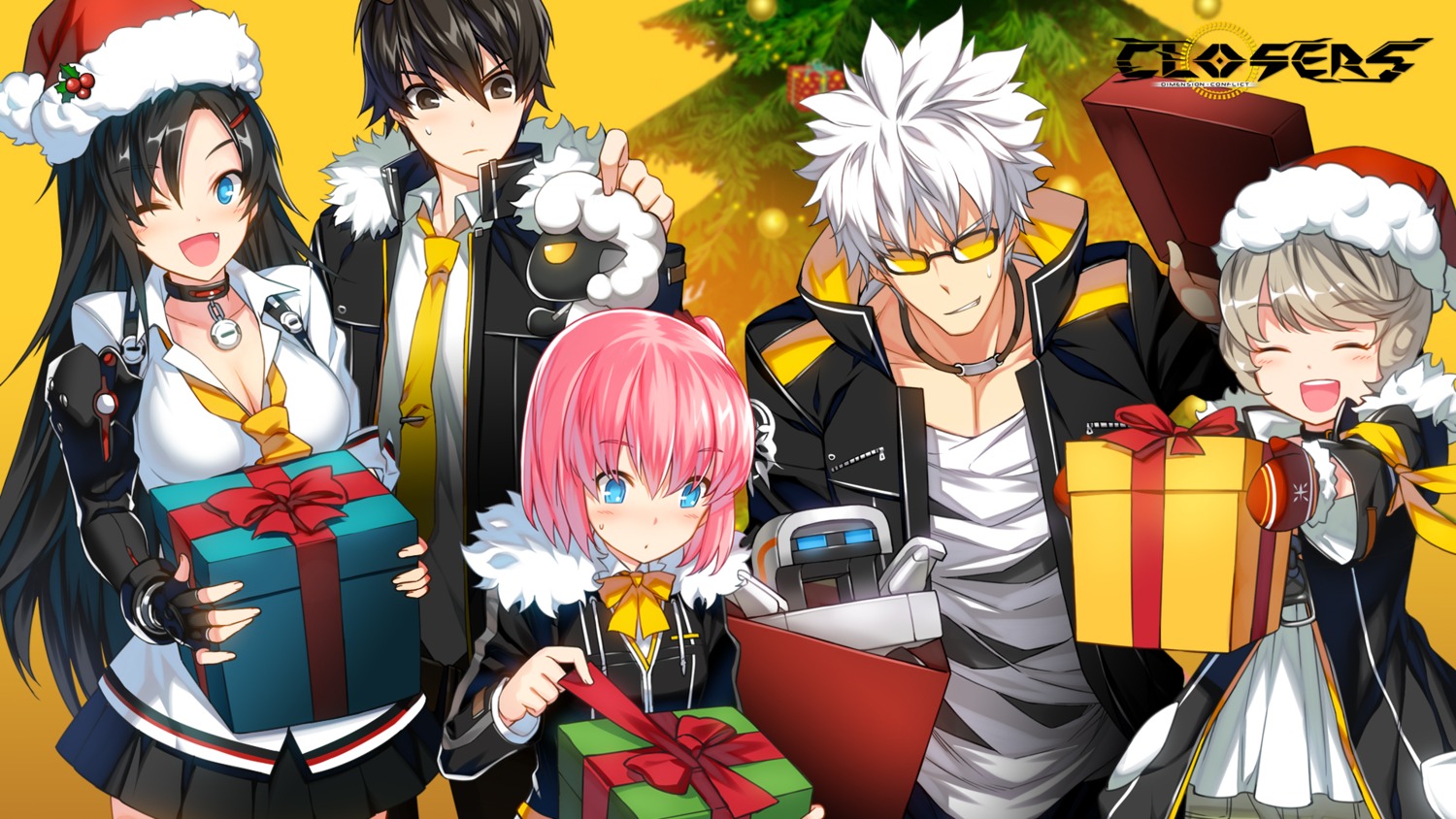 christmas cleavage closers j_(closers) mecha megane mistilteinn_(closers) open_shirt seha_lee seulbi_lee uniform wallpaper yuri_seo