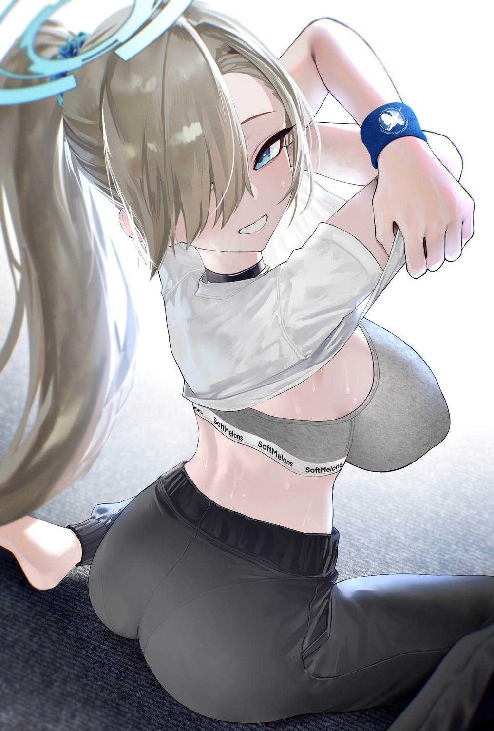 blue_archive bra halo ichinose_asuna kazane-wind shirt_lift undressing