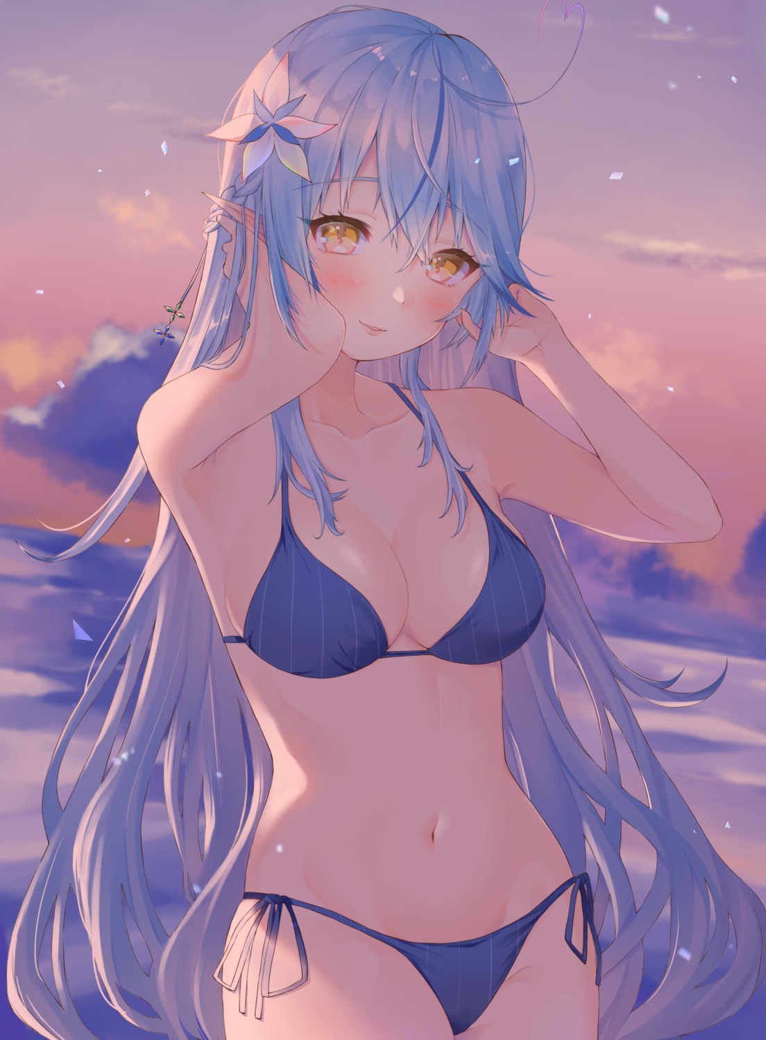 bikini elf hololive pointy_ears sosuke_(yrmon) swimsuits yukihana_lamy