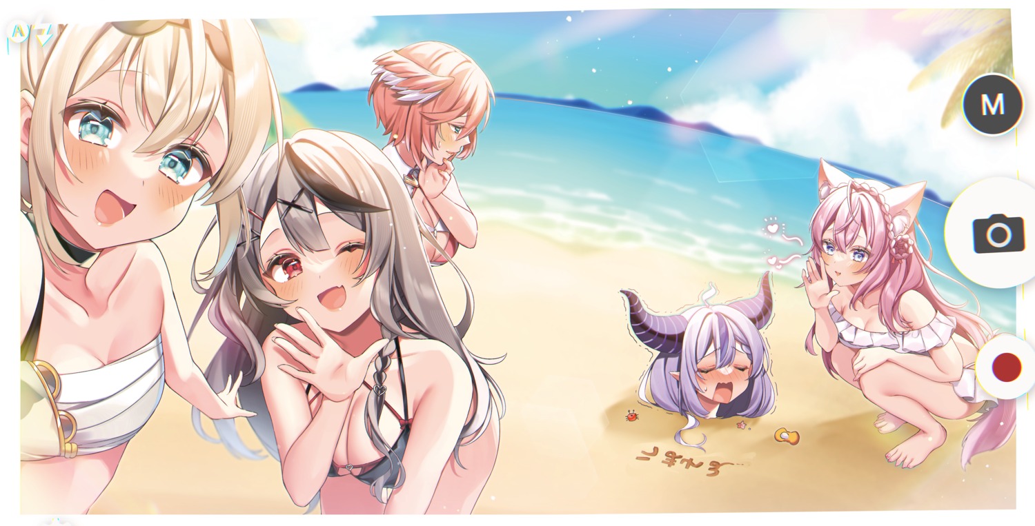 animal_ears anzu_1026 bikini bikini_top cleavage devil feet hakui_koyori hololive horns kazama_iroha la+_darknesss pointy_ears sakamata_chloe sarashi swimsuits takane_lui wings